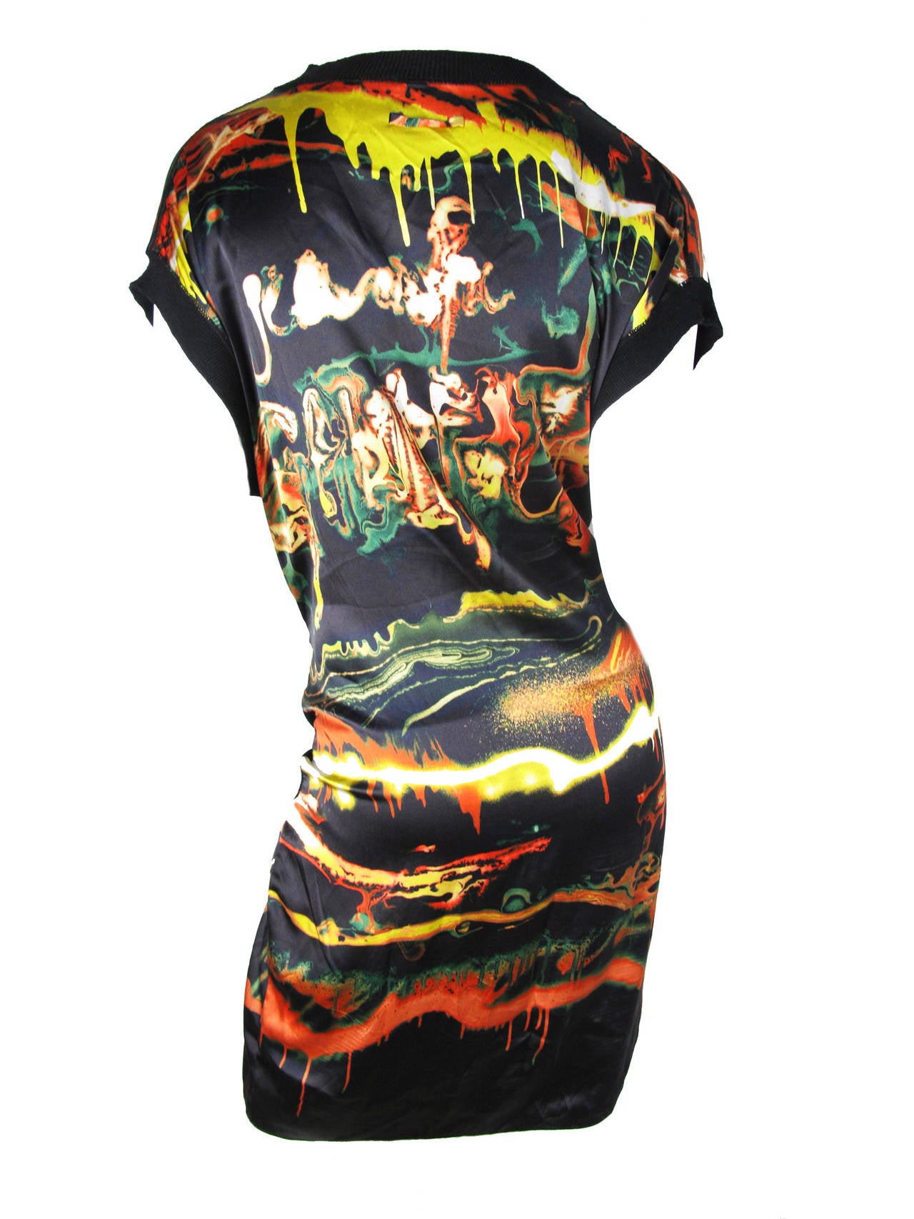 Women's Jean Paul Gaultier Silk Printed Dress with Sleeves as Belt