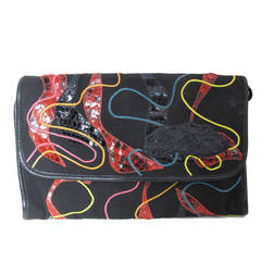 Carlos Falchi Canvas and Snakeskin Clutch