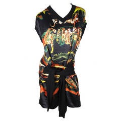 Jean Paul Gaultier Silk Printed Dress with Sleeves as Belt