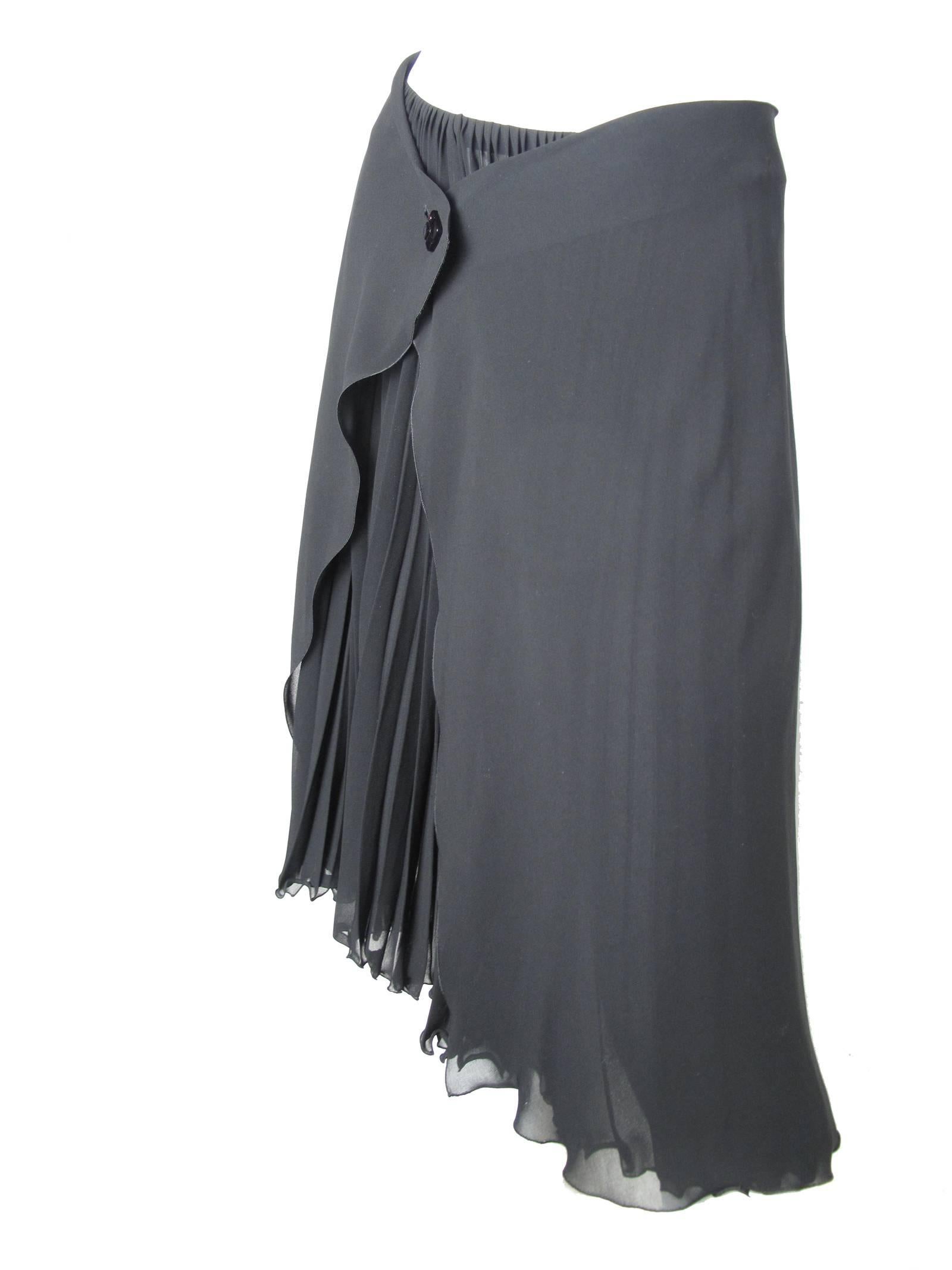 2000 Chanel black silk chiffon plain over pleated silk skirt. Condition; excellent.  Size 42/ US 8 - 10  