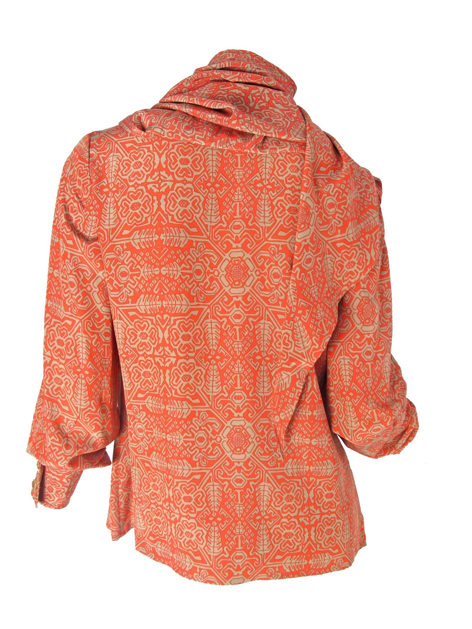 Orange 1970s Valentino Silk Blouse with Attached Head Scarf