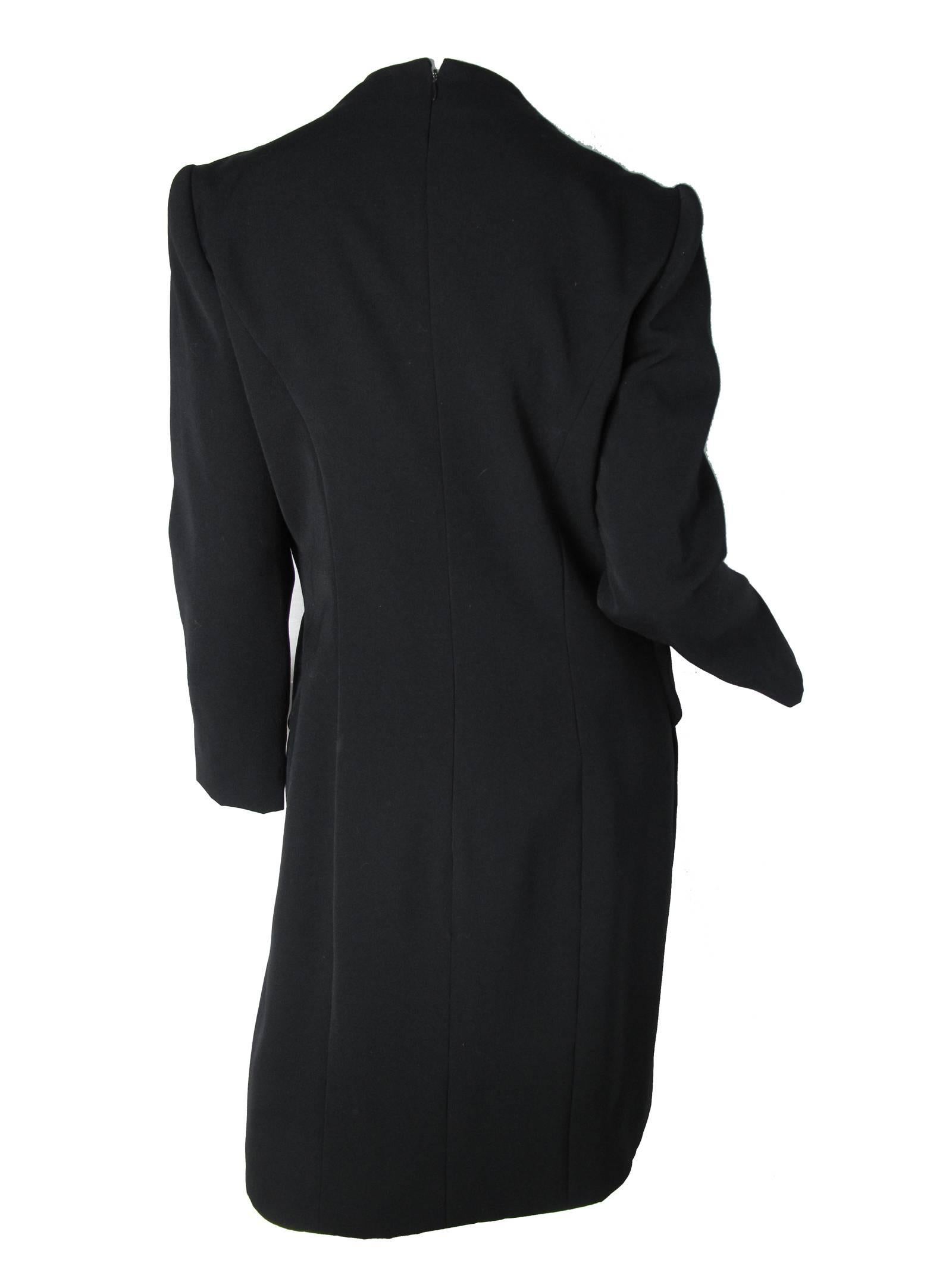 Galanos black wool gabardine tuxedo cocktail dress with cream satin 