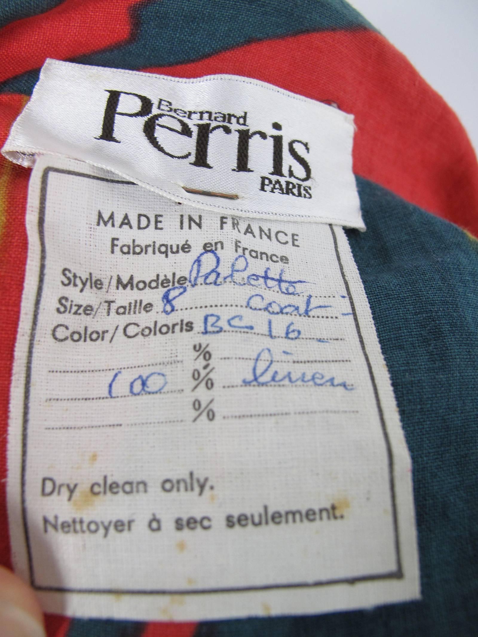 Bernard Perris Linen Printed Dress In Excellent Condition In Austin, TX