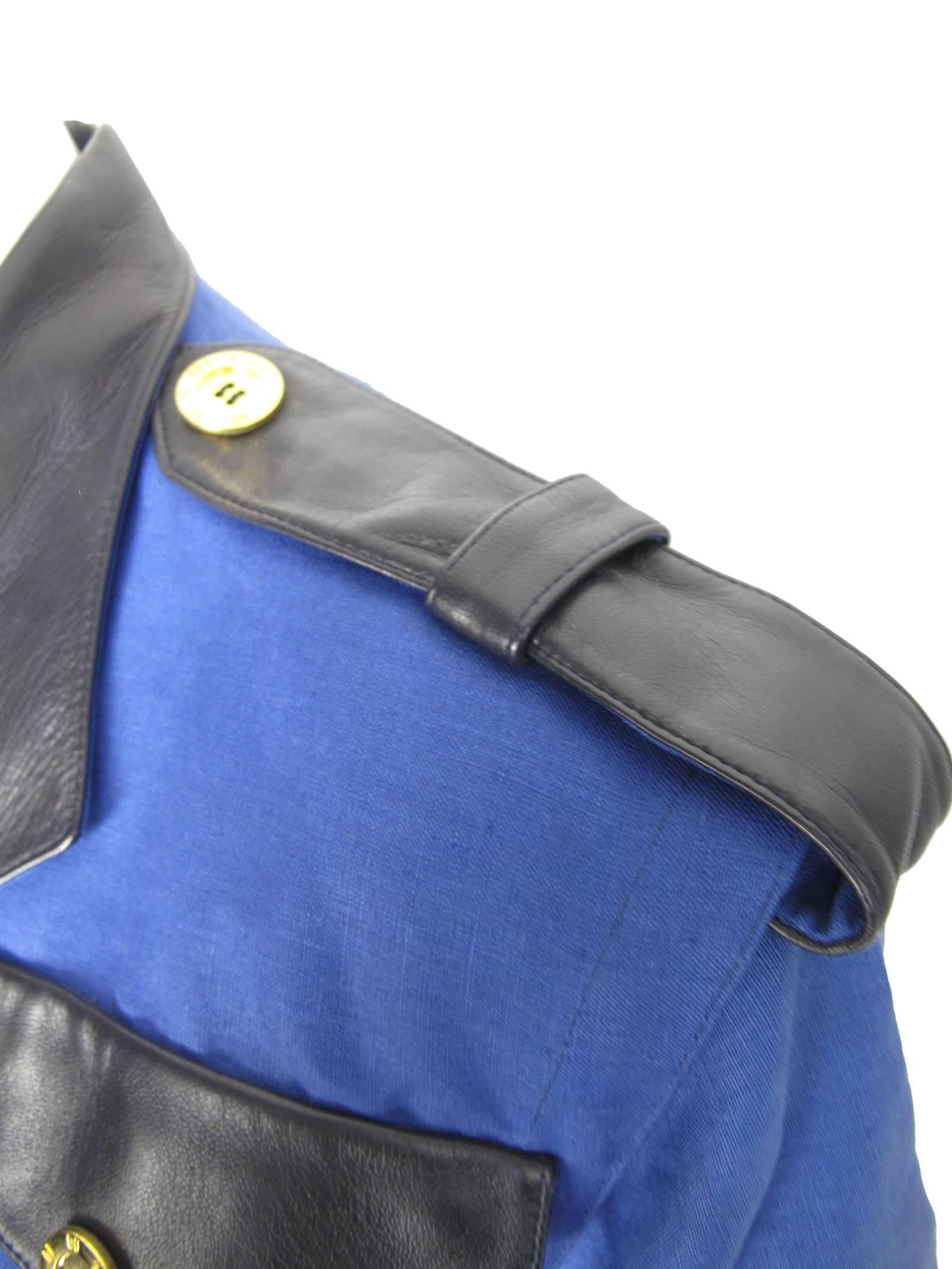 Blue Bernard Perris Linen and Leather Police Top 