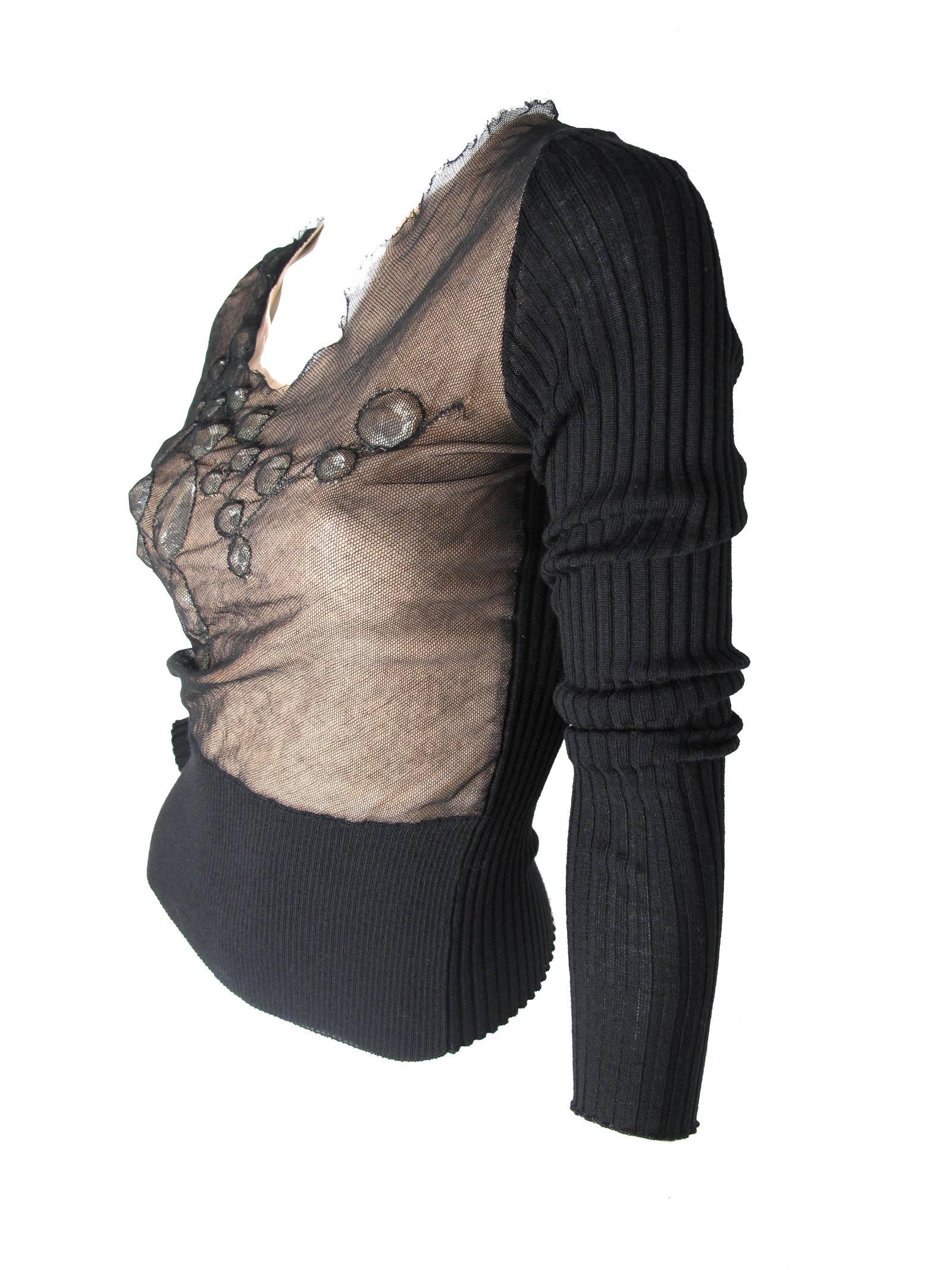 Black Jean Paul Gaultier Sweater Crystals and Mesh