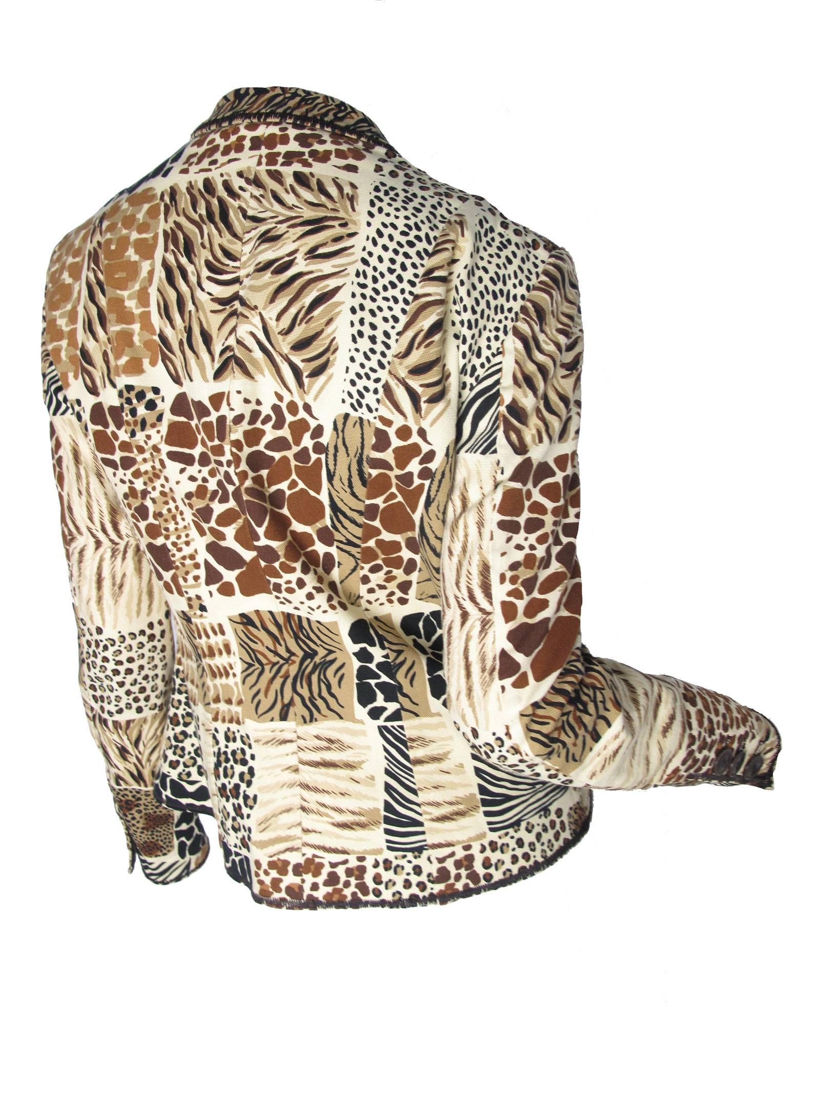 Moschino Cheap and Chic animal printed cotton jacket.  Buttons down front. Condition: Excellent.  Size 10 
38