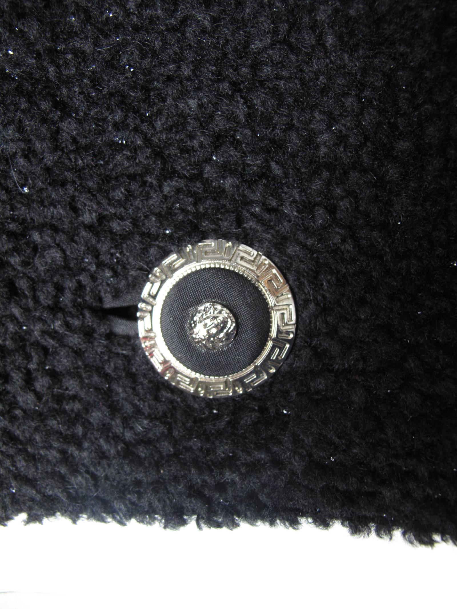 Women's 1990s Gianni Versace black wool jacket with medusa buttons 