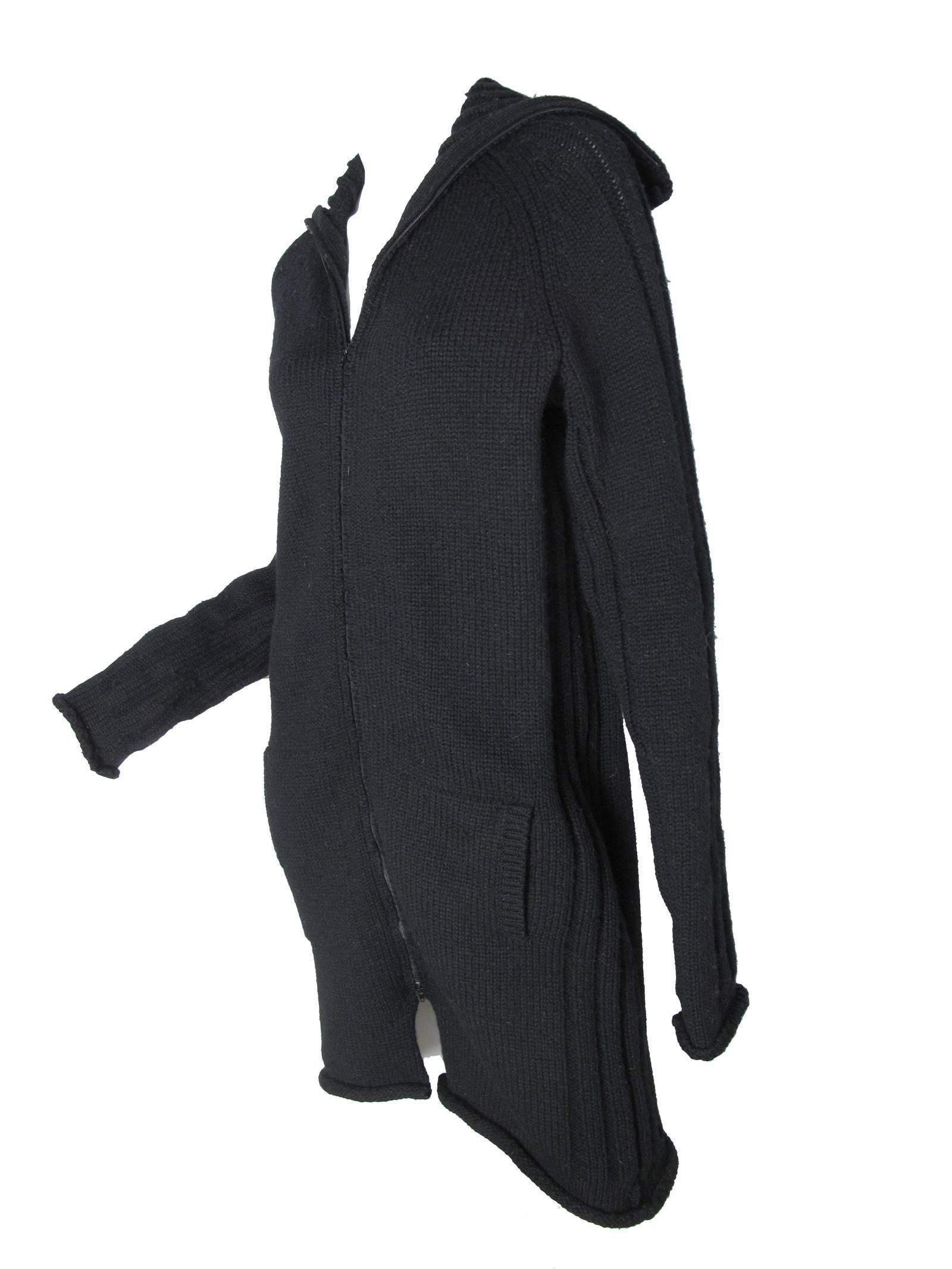 Yohji Yamamoto black wool oversized chunky cardigan, zipper up front.  Condition: Very good. Size 3
40