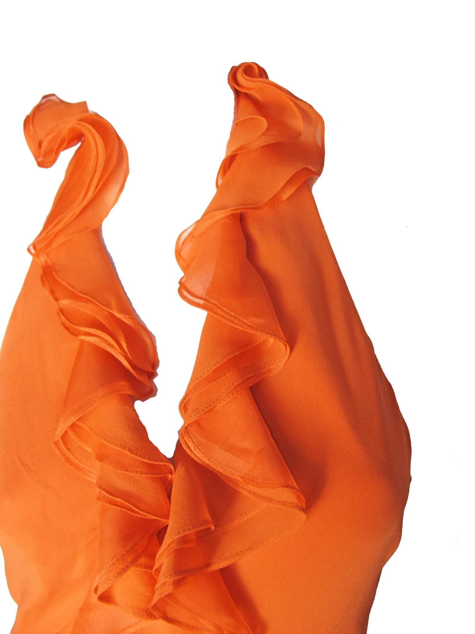 Orange Pamella Roland Chiffon Halter Gown