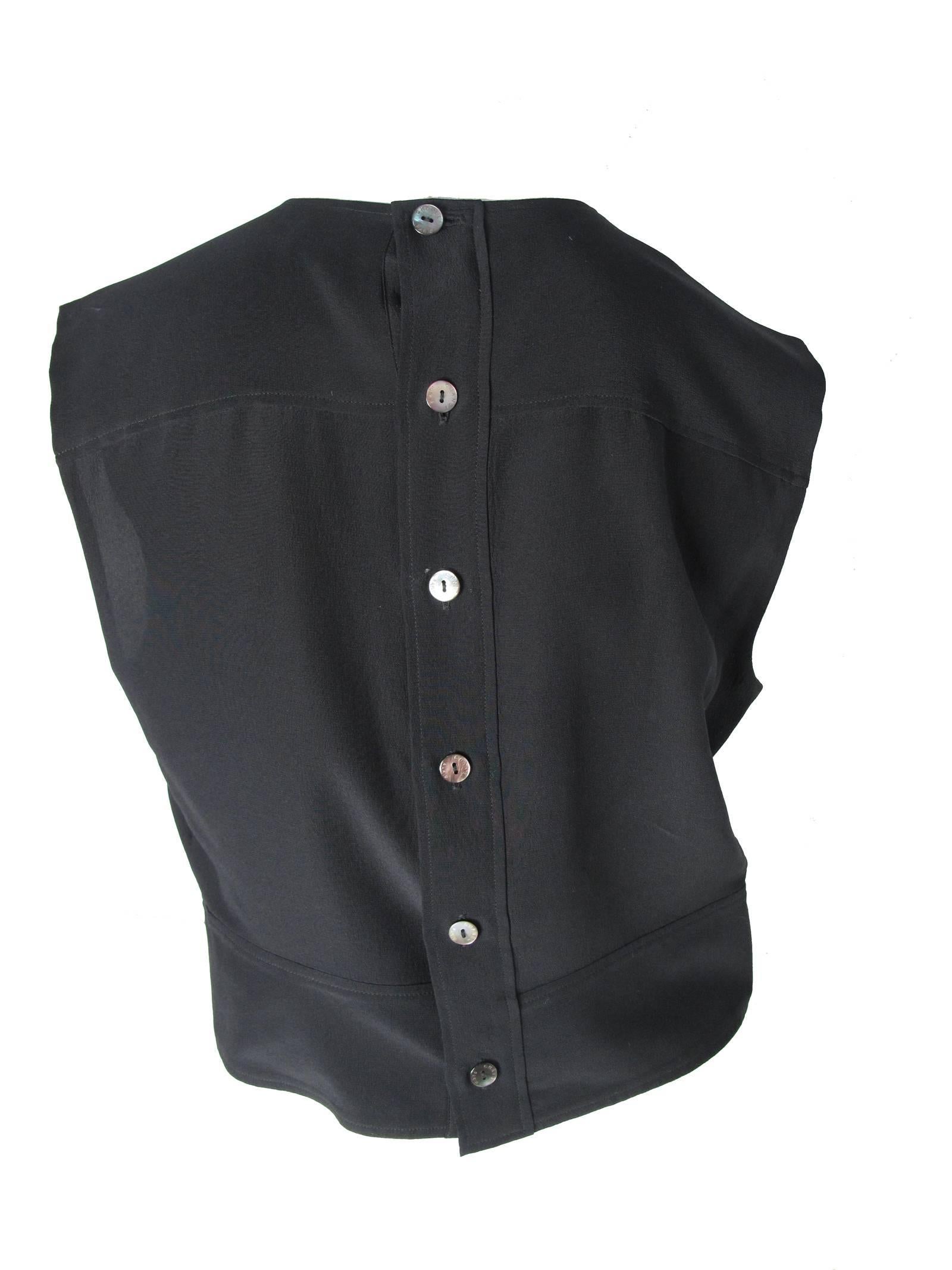 Black Chanel Sleeveless Silk Top with Collar