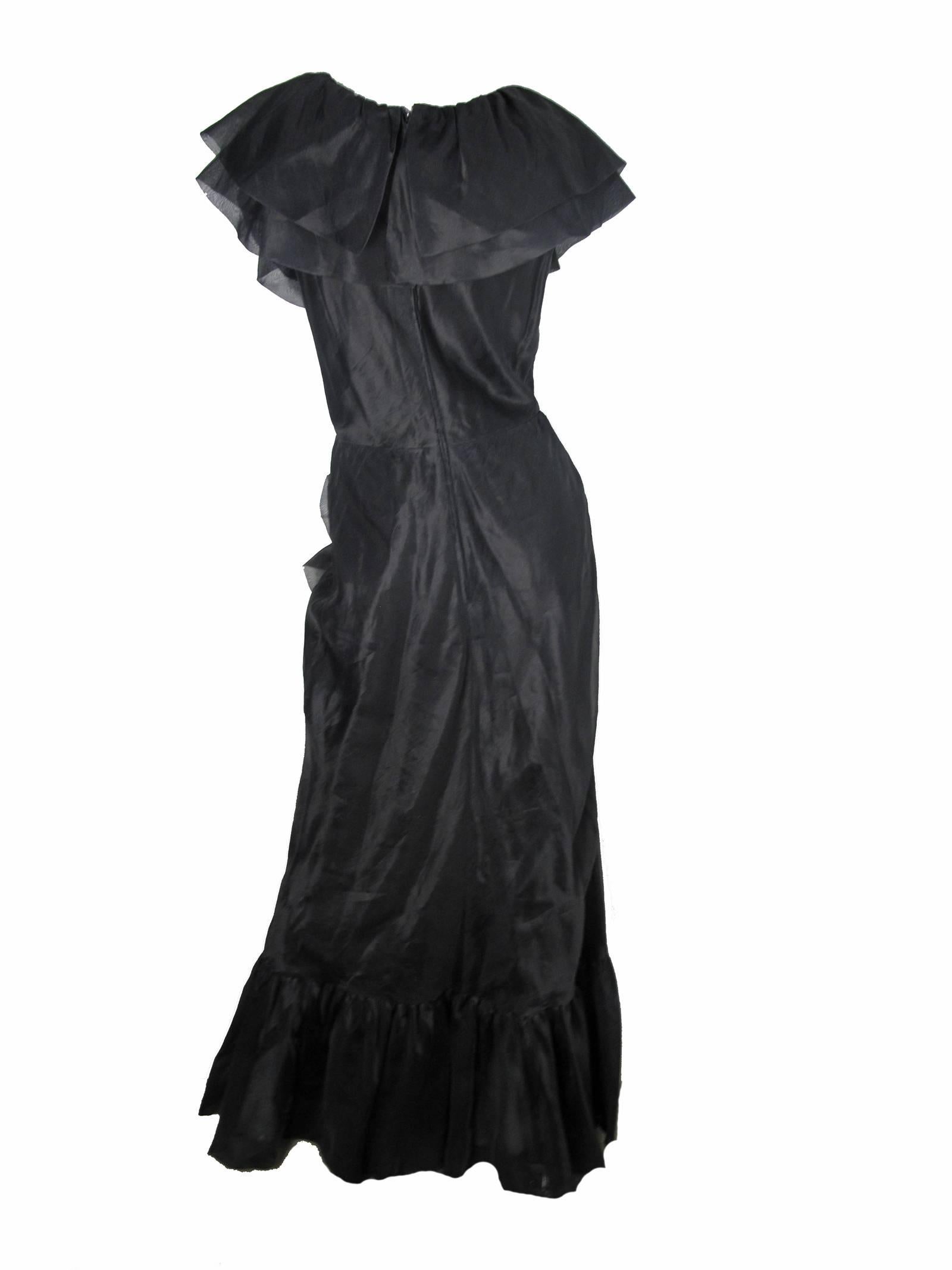 Mollie Parnis Black Ruffle dress, 1970s  In Good Condition In Austin, TX