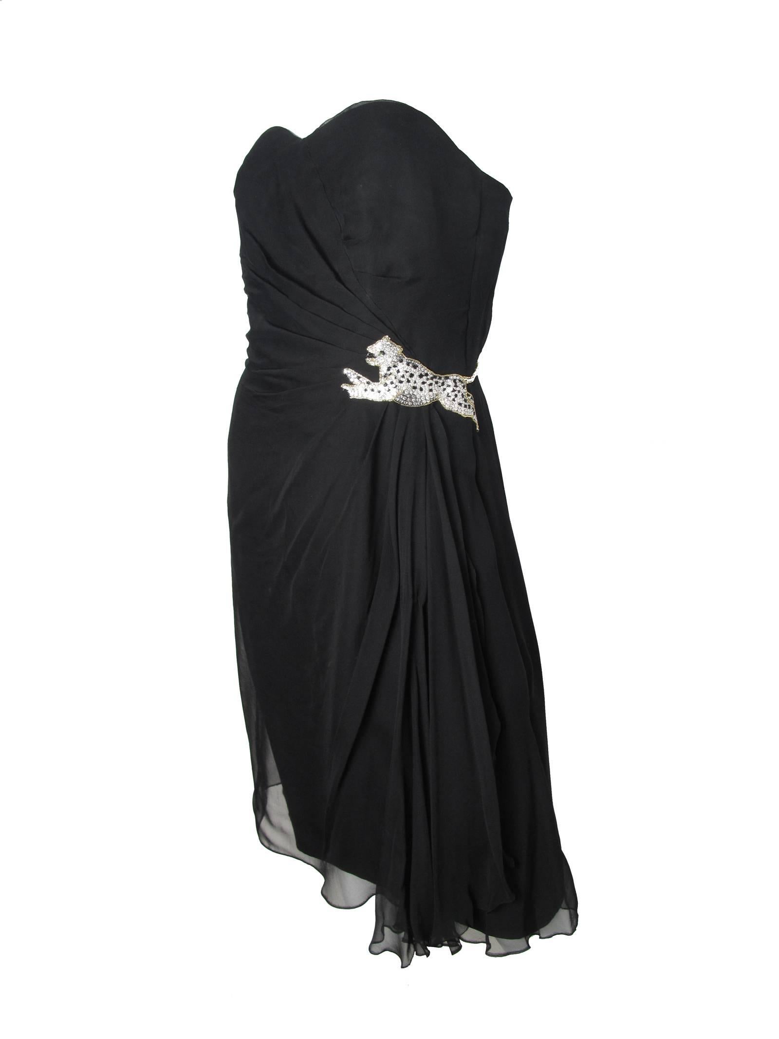 Numbered Scherrer black chiffon strapless cocktail dress with chiffon overlay. 
Condition: Very good. 33