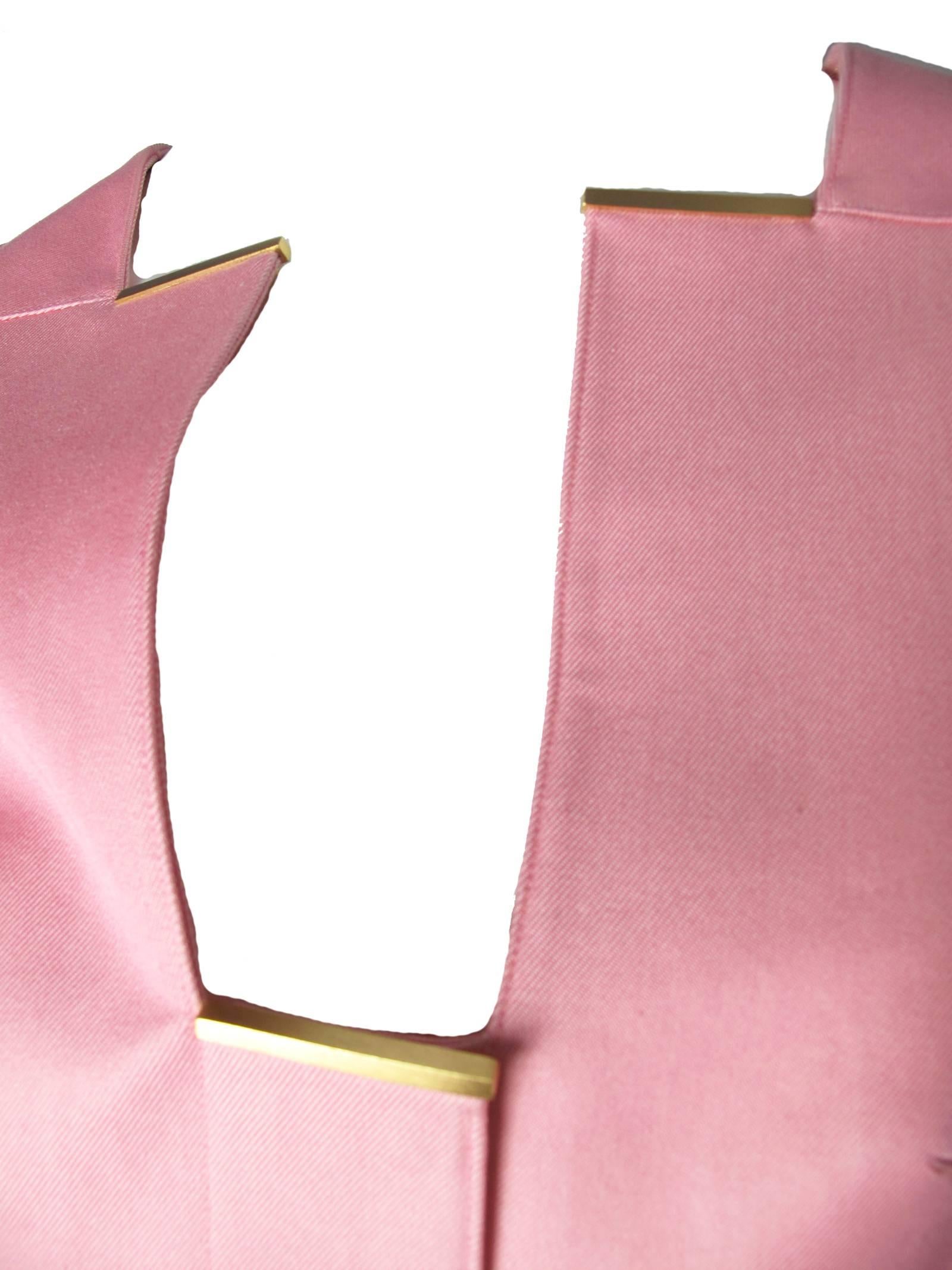 Thierry Mugler silk and cotton pink suit with metal accents.  Condition: Very good. 
Size 40
Jacket: 36