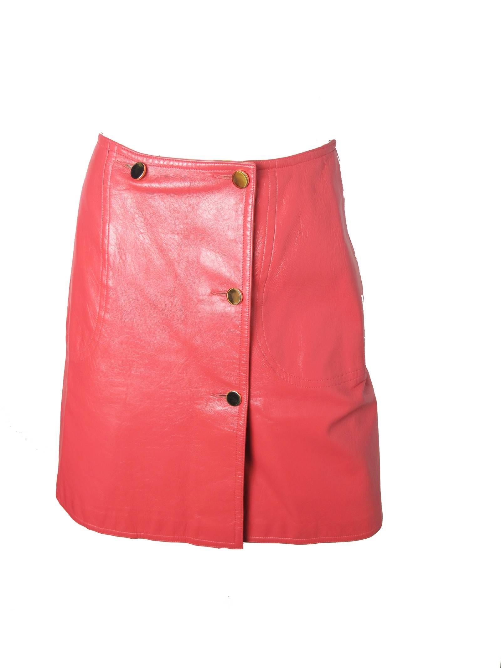 Bonnie Cashin Pink Leather Wrap Skirt  1