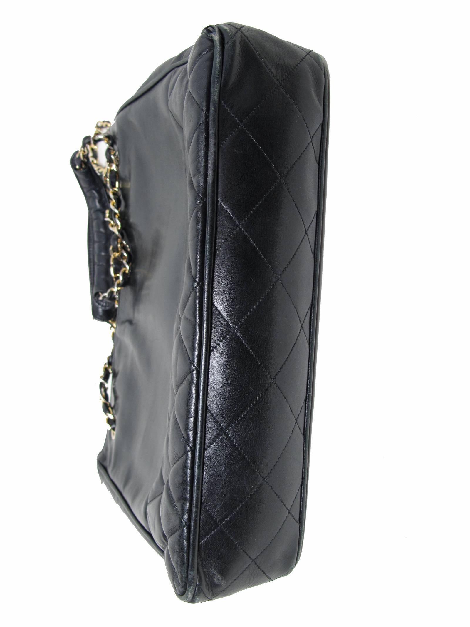 Chanel Quilted Black Leather Tote Bag 1