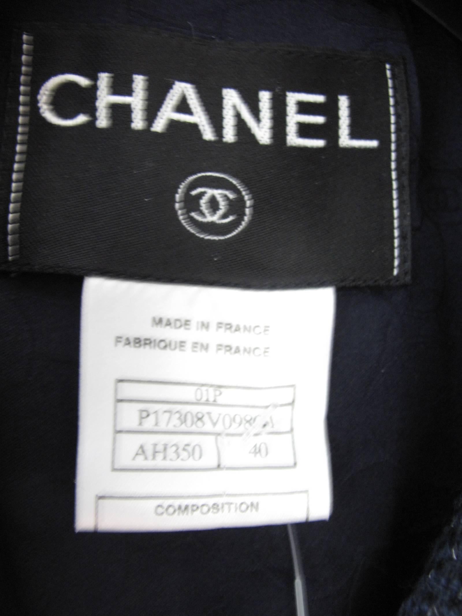 Black Chanel Navy Jacket with Fabric Woven to Sparkle