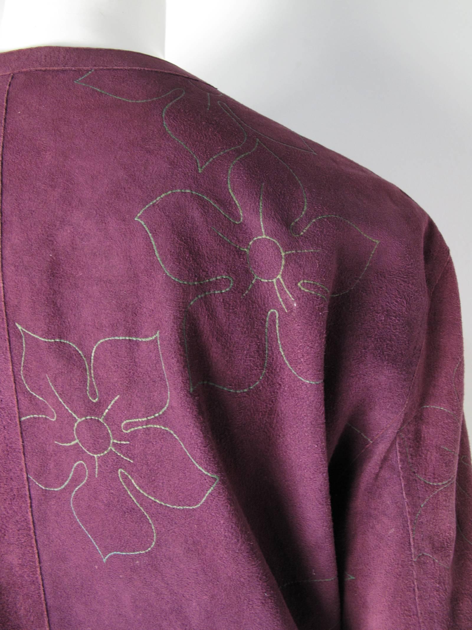 1980s Jean Muir Purple Suede Jacket with Floral Design For Sale at ...
