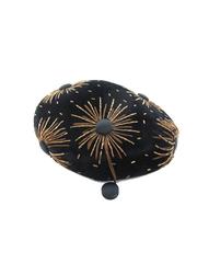 1950s Schiaparelli Black Velvet Beret with Bugle Beads and Starbursts