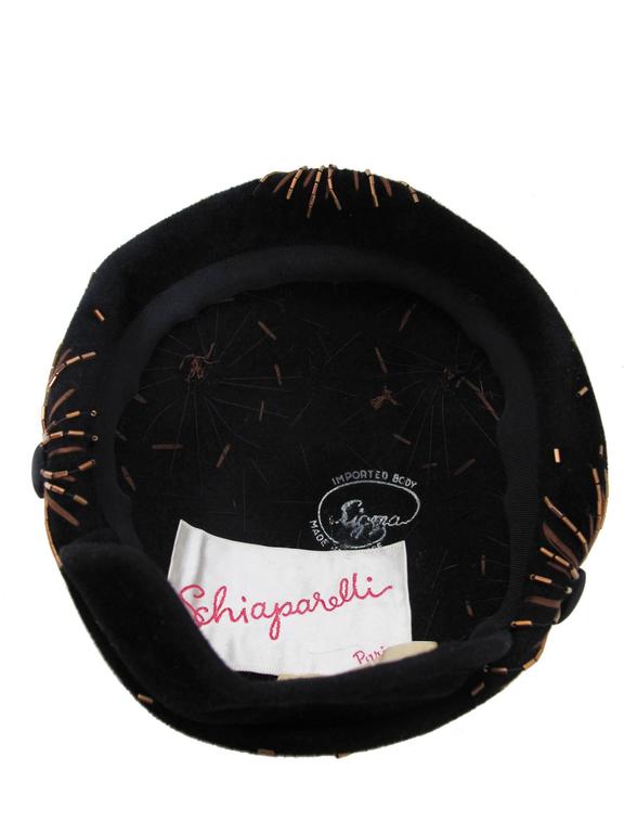1950s Schiaparelli Black Velvet Beret with Bugle Beads and Starbursts In Excellent Condition In Austin, TX