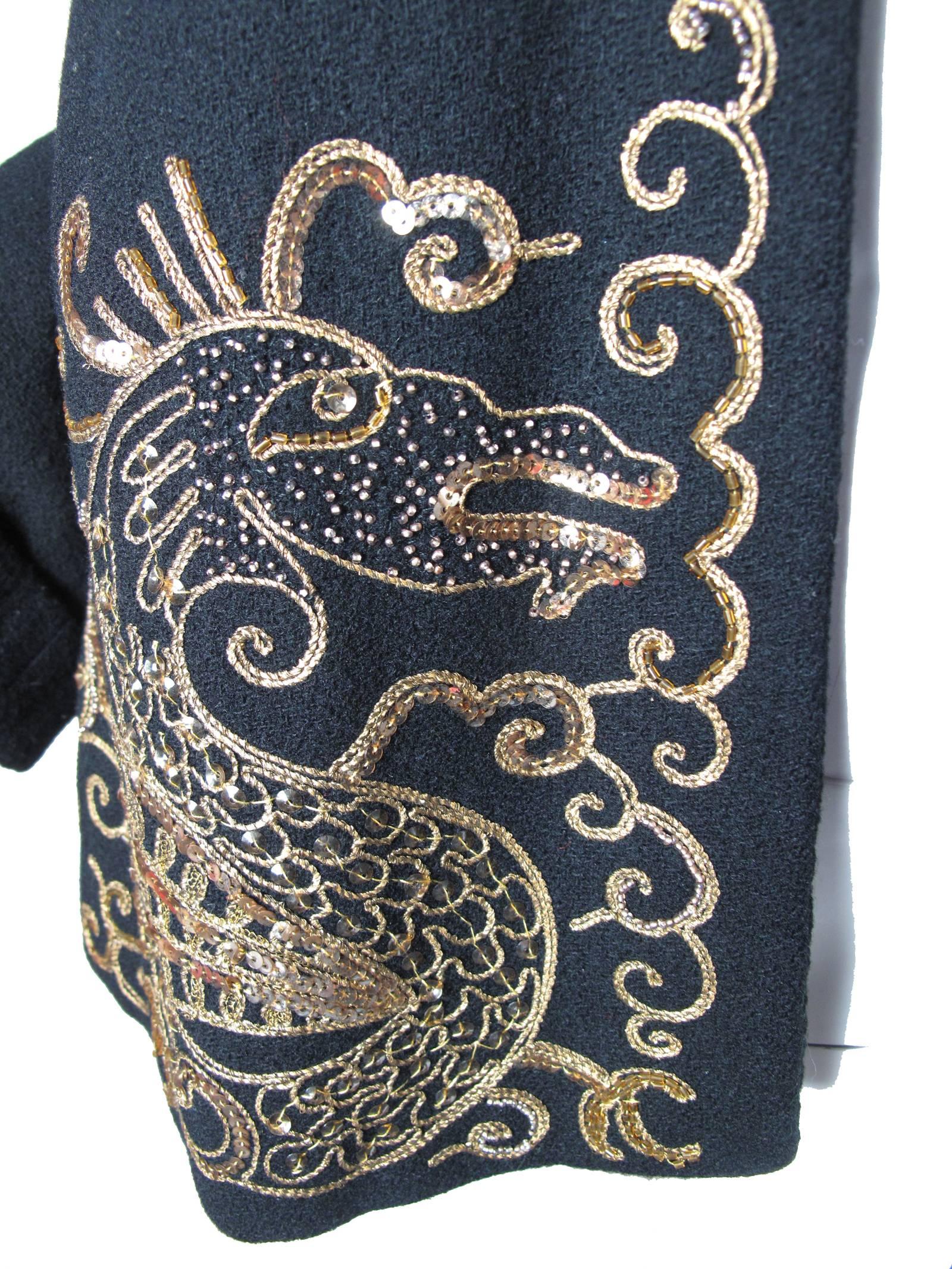 Black Sequin and Beaded Dragon Swing Coat