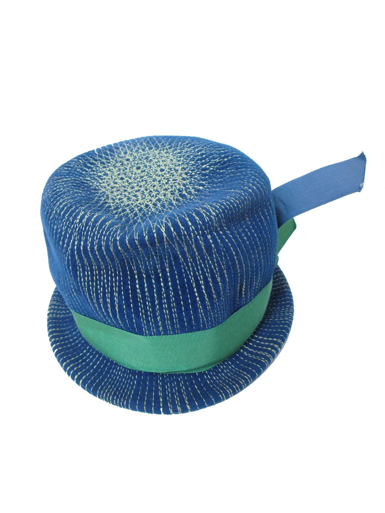 Blue Schiaparelli Hat with Stitching Detail
