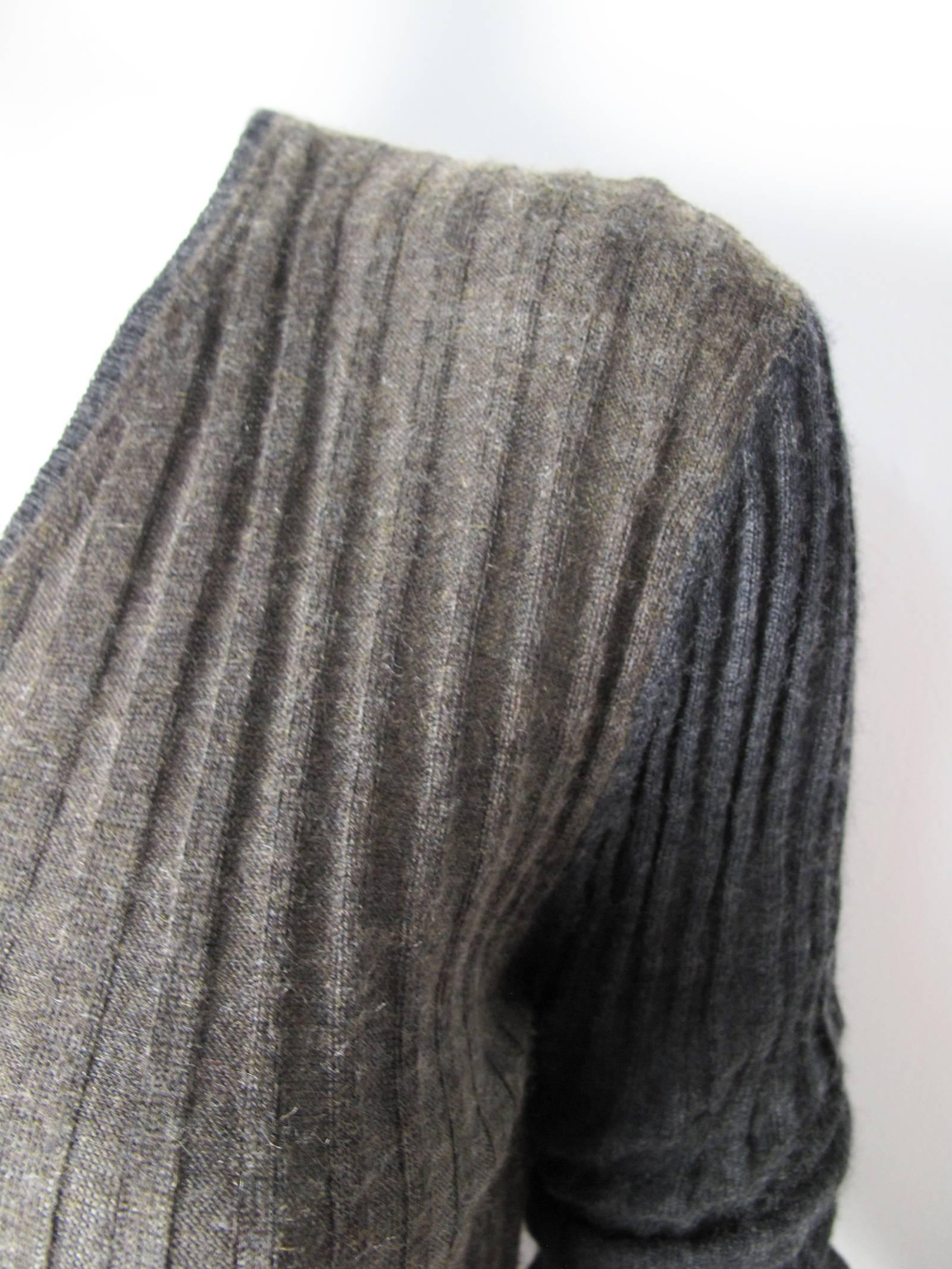 Gray Chanel Brown and Charcoal Ribbed Cashmere Sweater