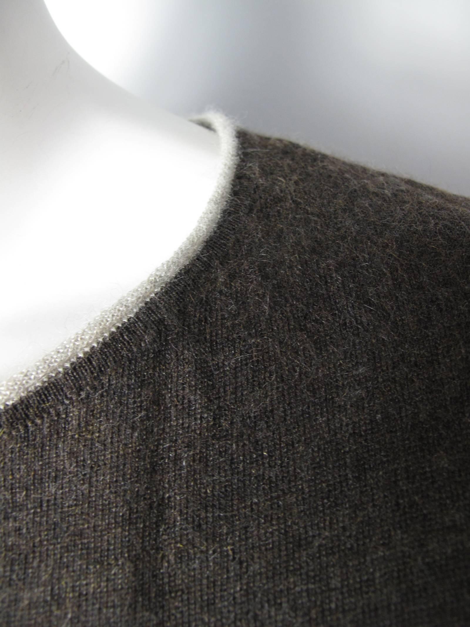 Gray Chanel Cashmere/Silk Brown Sweater with Grey Piping at Neck and Cuffs