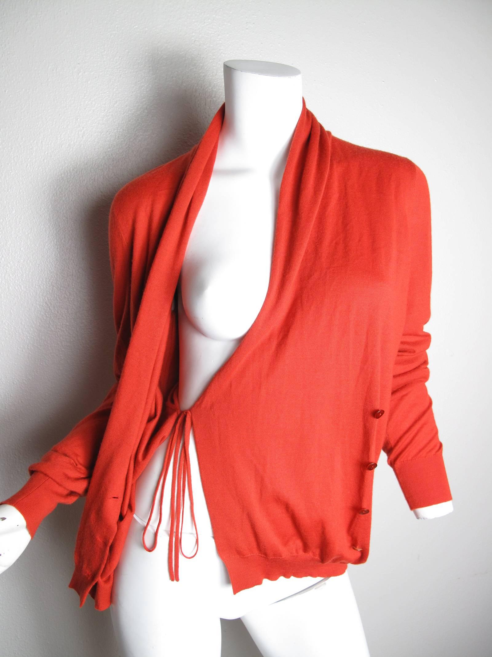 Alexander McQueen orange cashmere wrap cardigan.  Condition: Excellent. Size M.