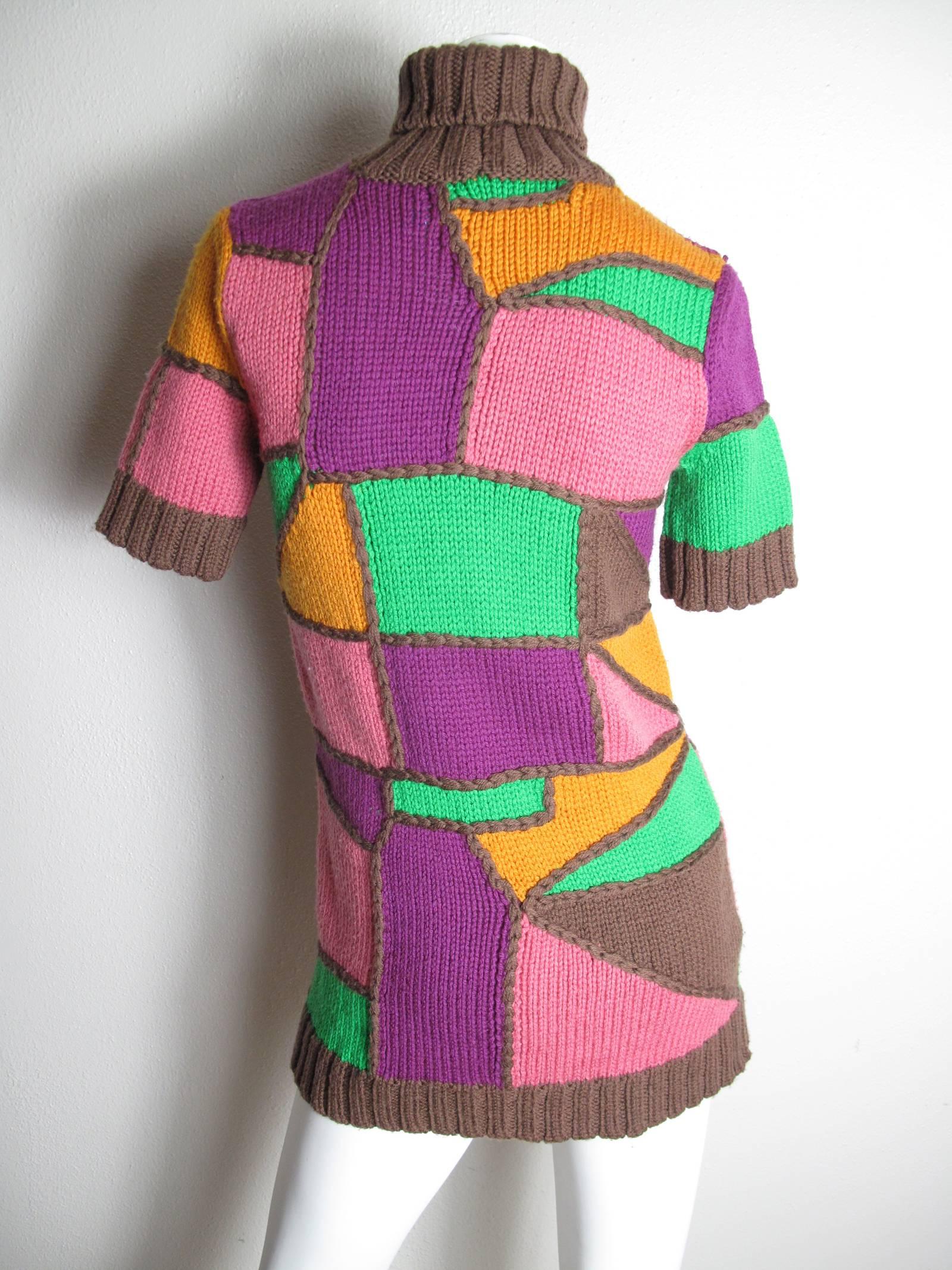 Pink Pucci Multi - Colored Patchwork Knit Sweater