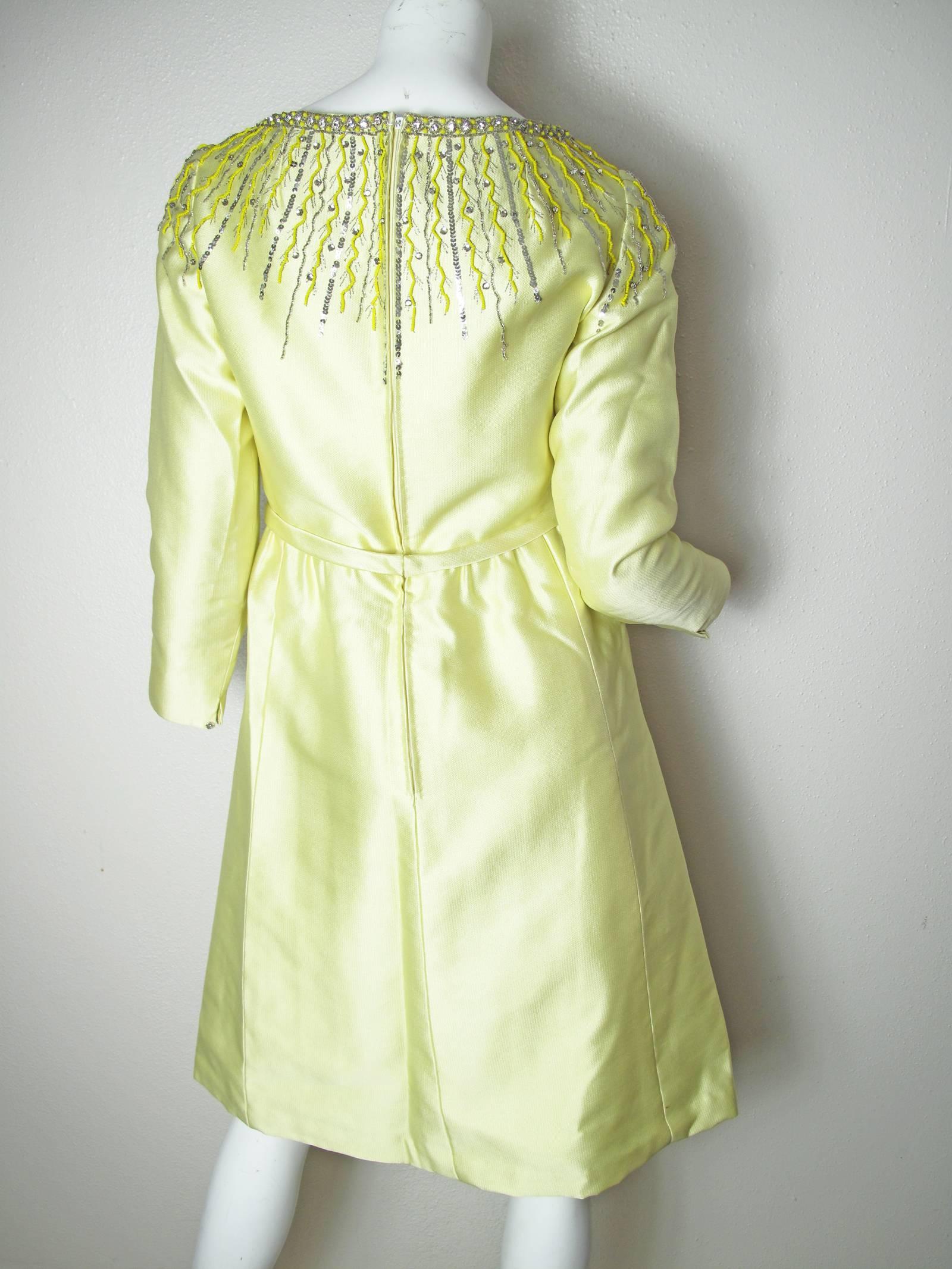 Malcolm Starr Yellow Dress with Beaded Neckline  1