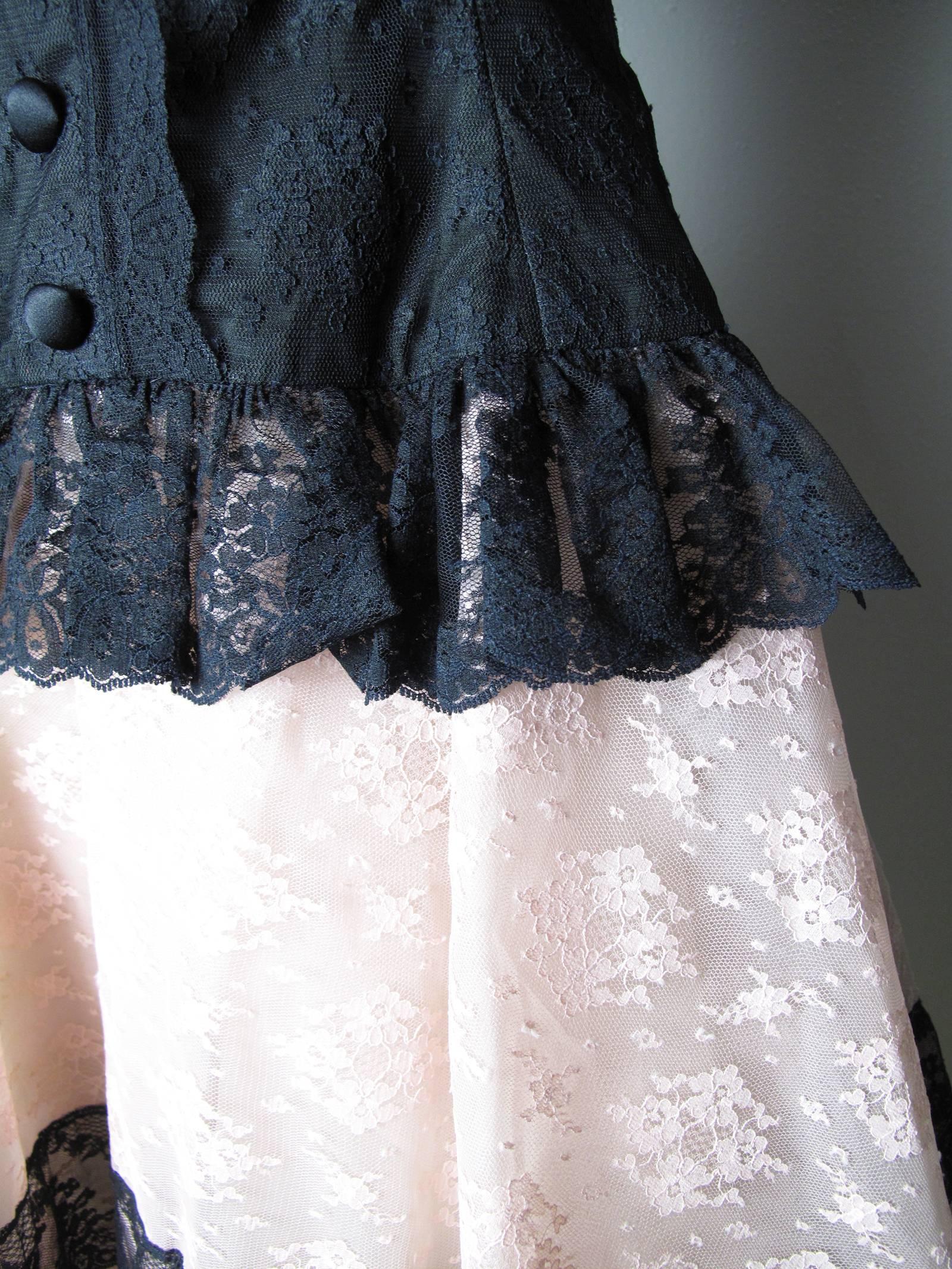 Oscar de la Renta Pink and Black Lace Dress 1