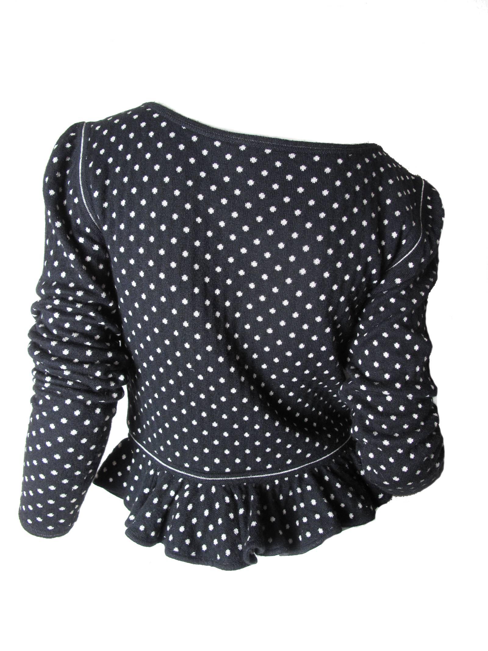 Ungaro Polka Dotted Sweater with Ruffle In Excellent Condition In Austin, TX