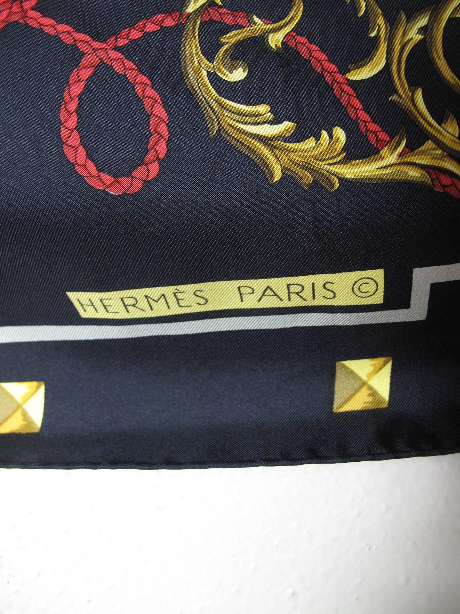 Hermes silk black Les Cles Scarf.  Condition: Excellent. 35