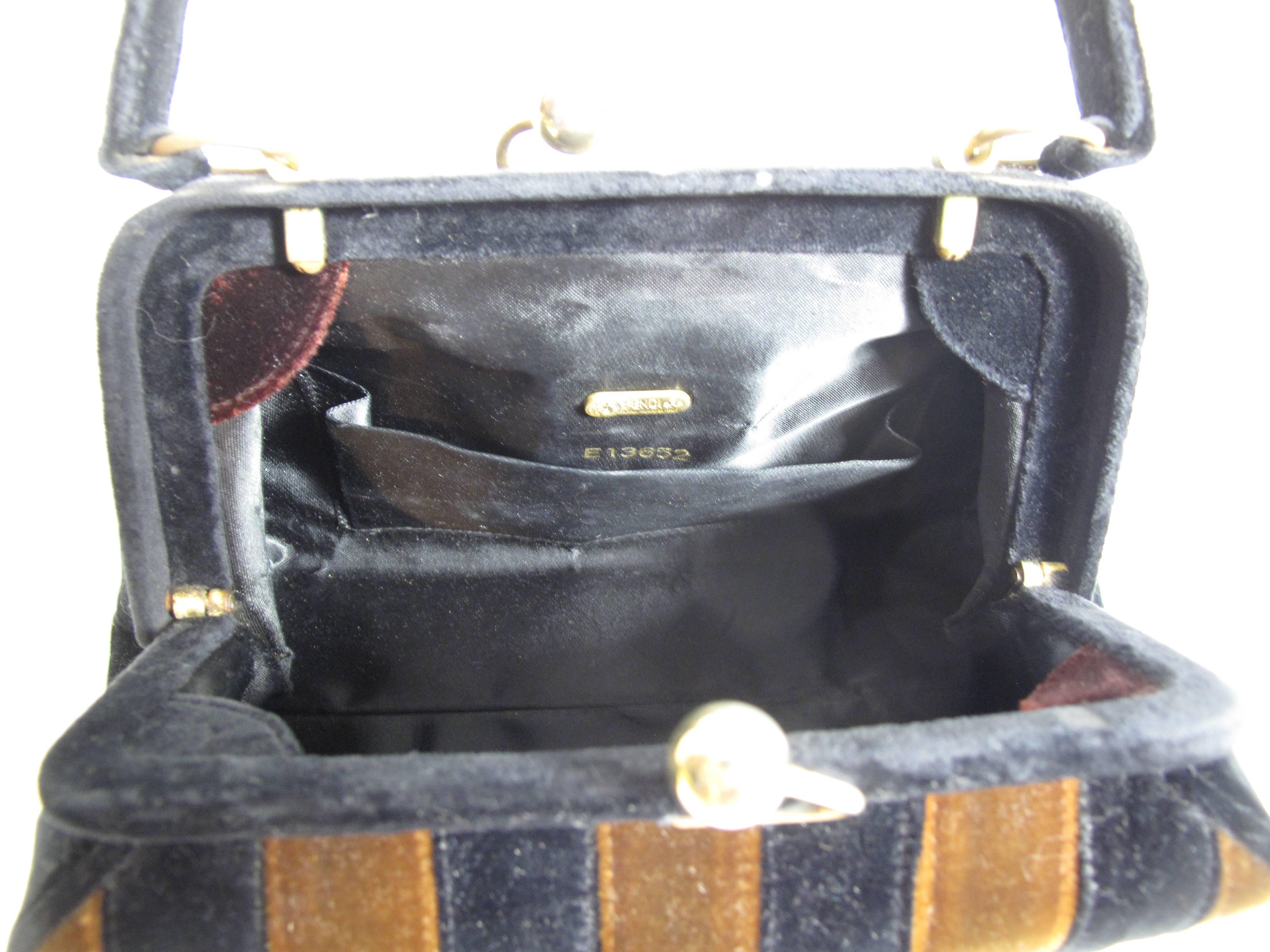 Black 1960s Fendi Velvet Striped Bag 