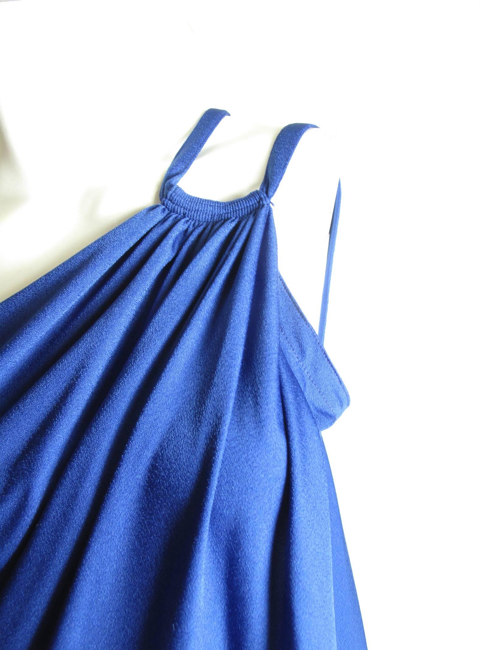 Blue Adele Simpson One Shoulder Gown, 1970s