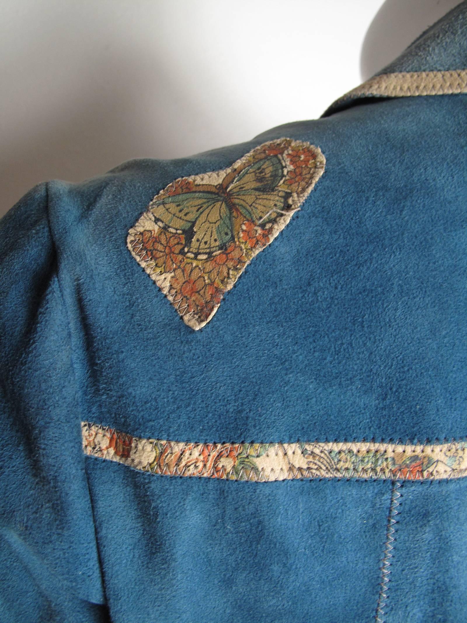 Blue Roberto Cavalli Suede Patchwork Jacket, 1970s 