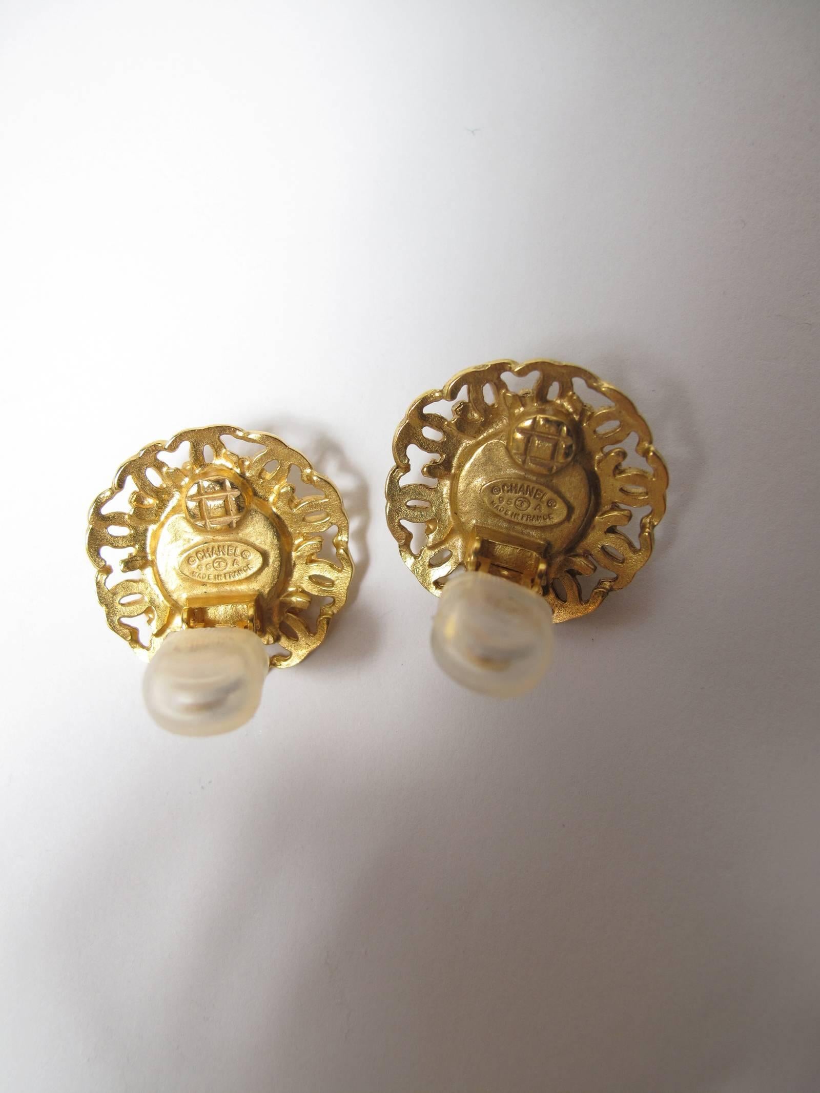 1995 Chanel tiger eye clip on earrings with 