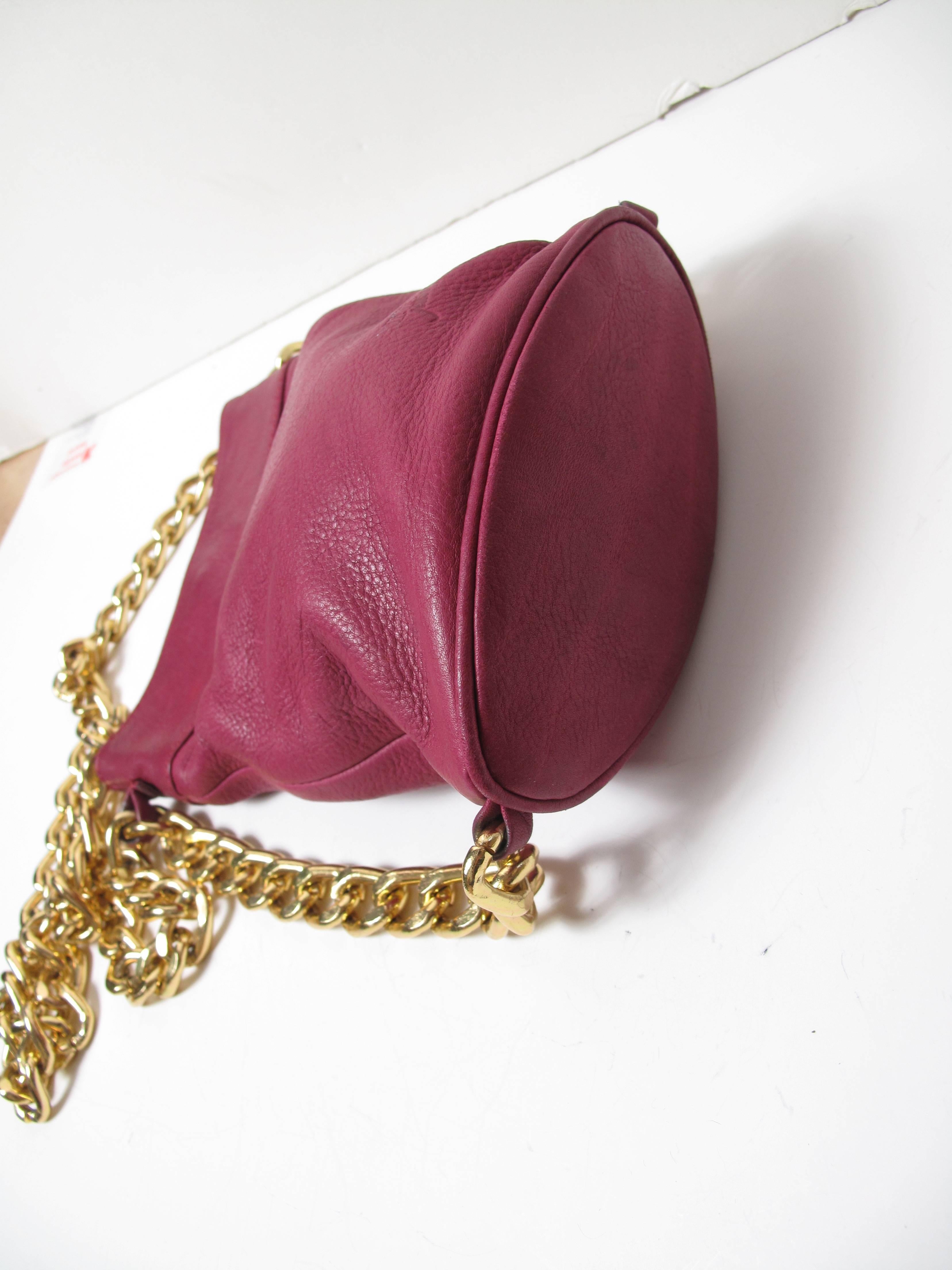 Pink Ferretti Leather Bucket Bag with Chain Strap 