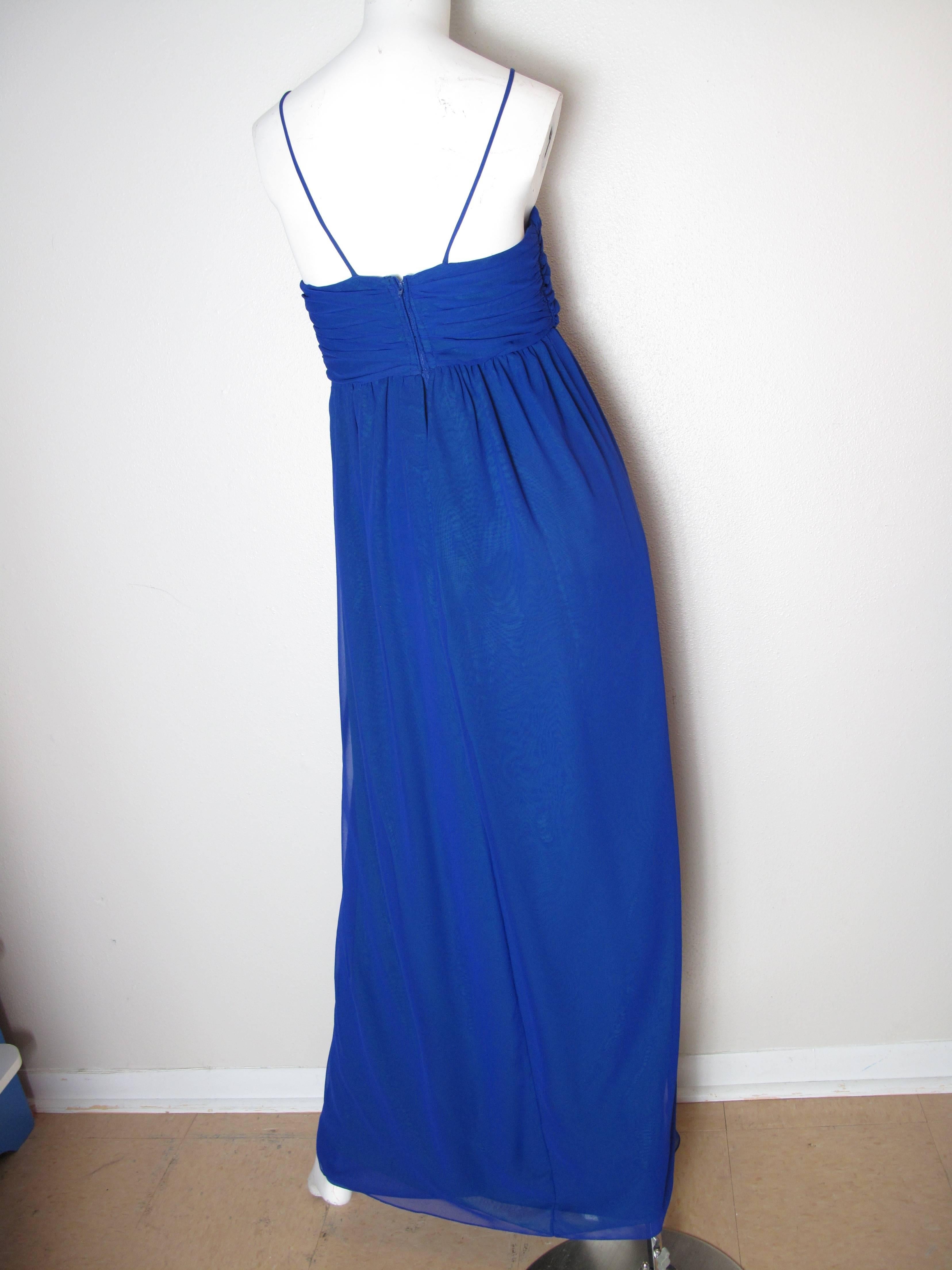 Blue Adele Simpson Two Toned Chiffon Gown, 1970s For Sale