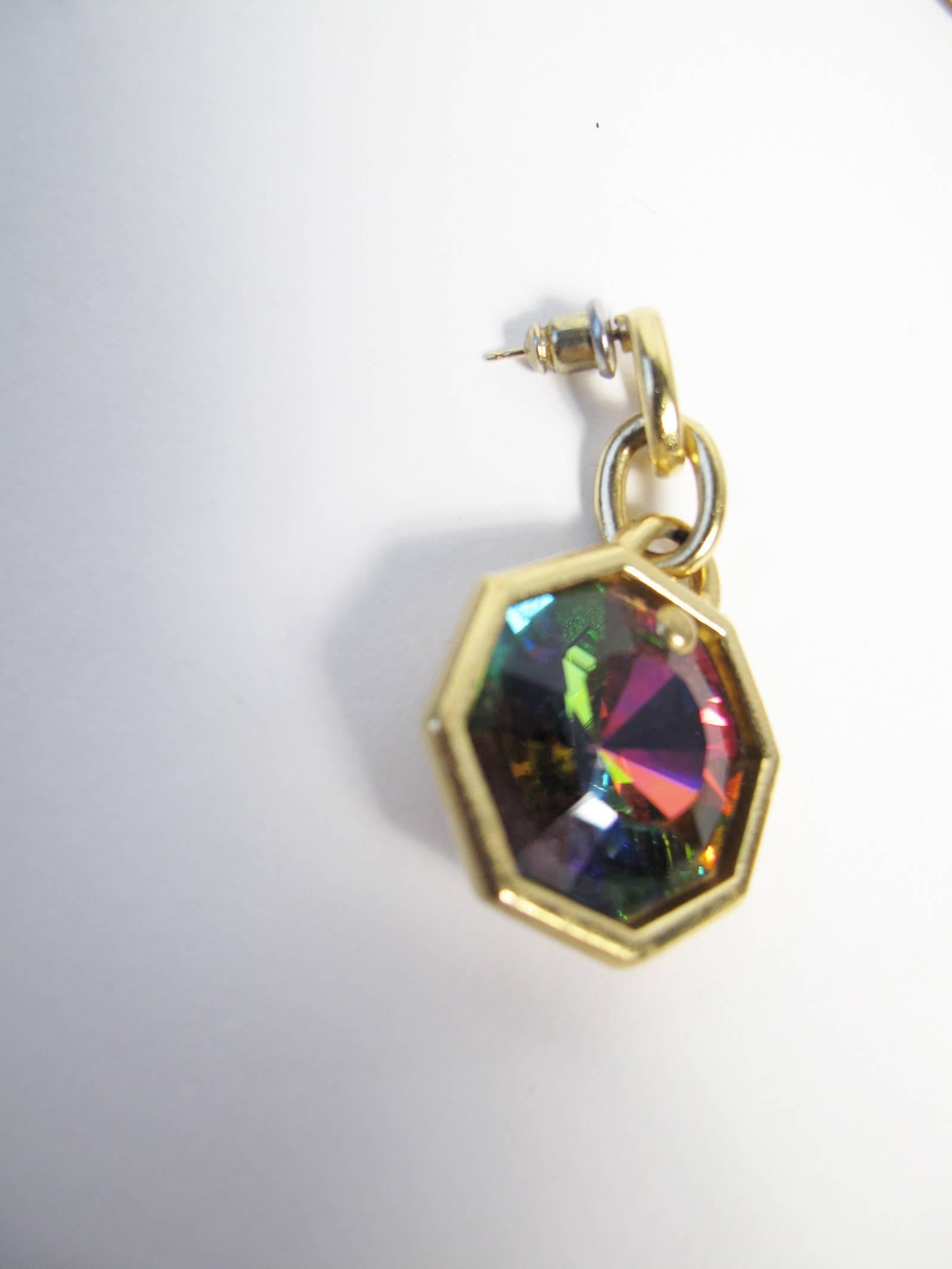 Yves Saint Laurent Ltd Ed Iridescent Crystal Necklace and Earrings Set, 1980s In Excellent Condition In Austin, TX