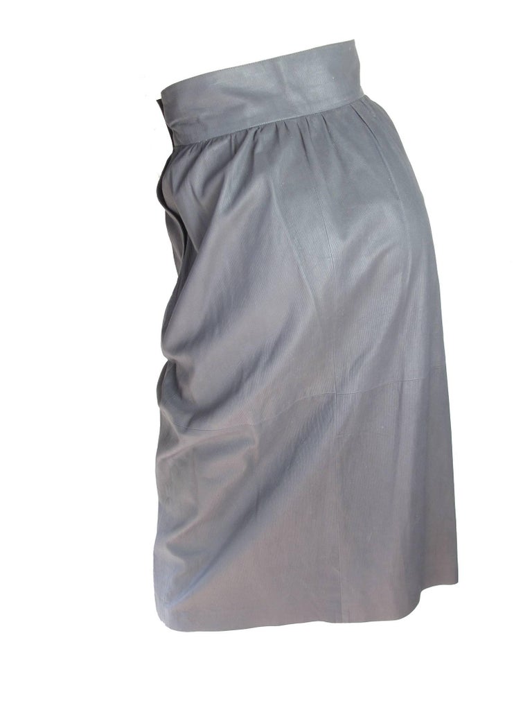 Valentino Grey Leather Wrap Skirt For Sale at 1stDibs