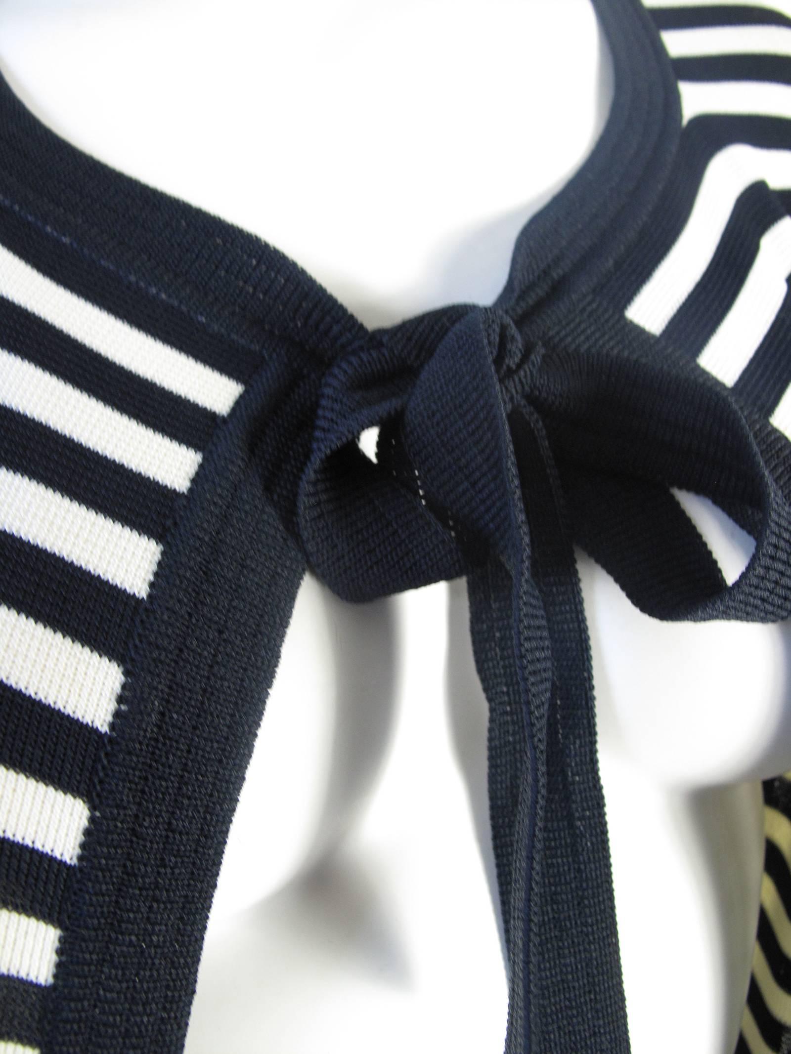 Black Ungaro navy and cream striped cardigan with tie 