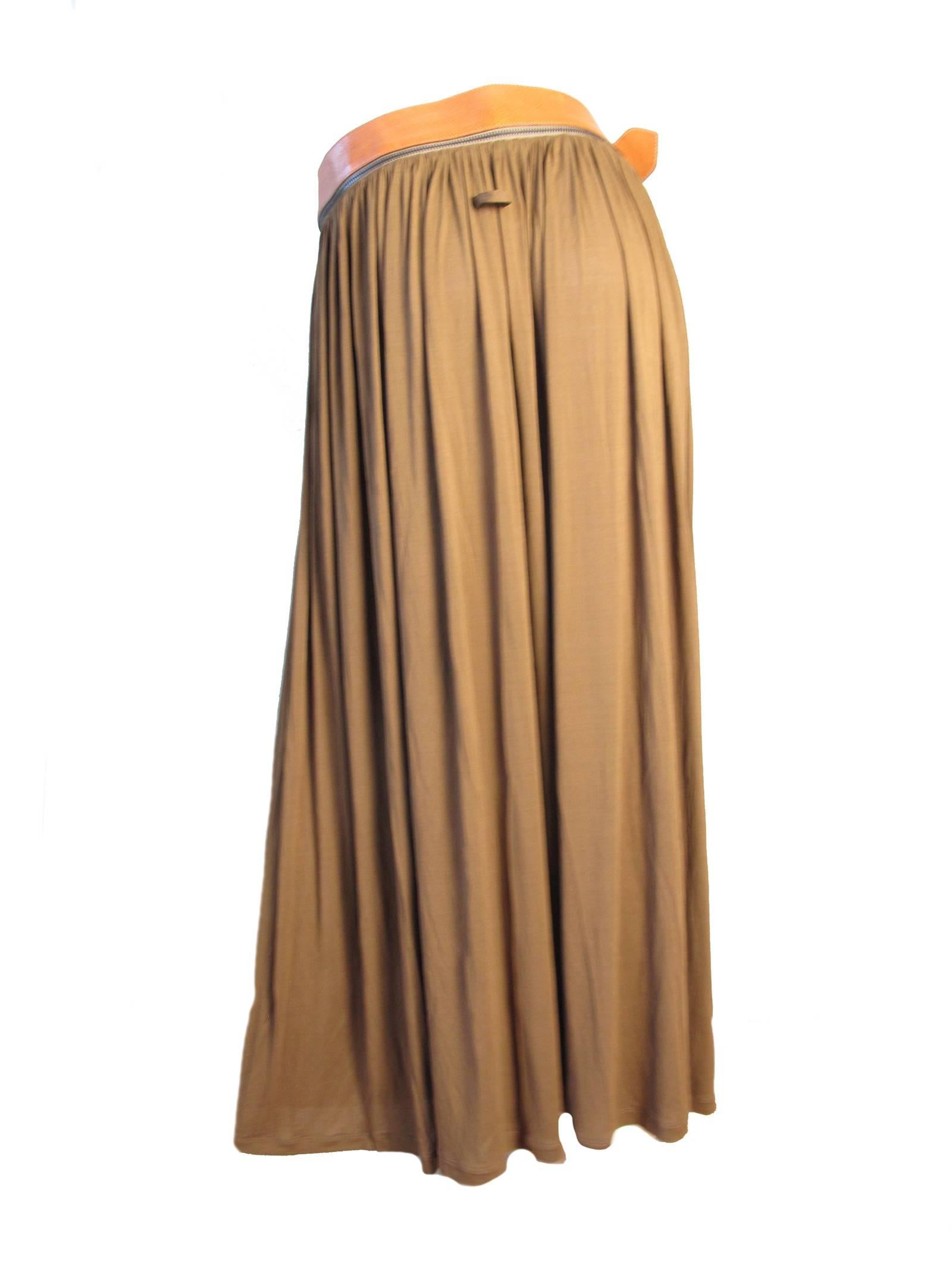 1990s Gaultier Silk Skirt with Leather Removable Belt In Excellent Condition In Austin, TX