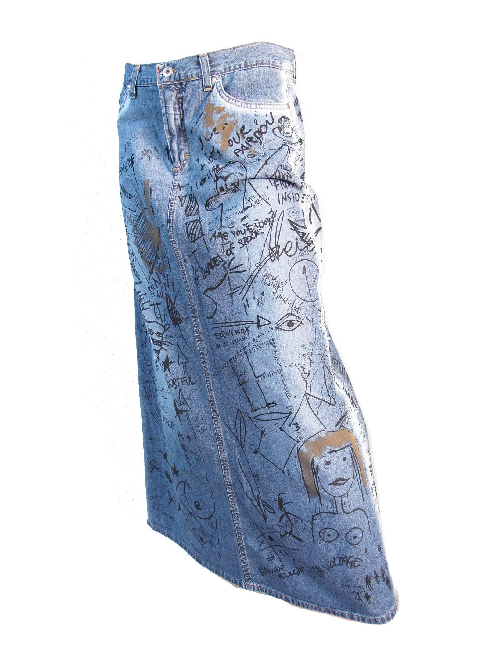 Dolce & Gabbana Denim Skirt with Graffiti 1