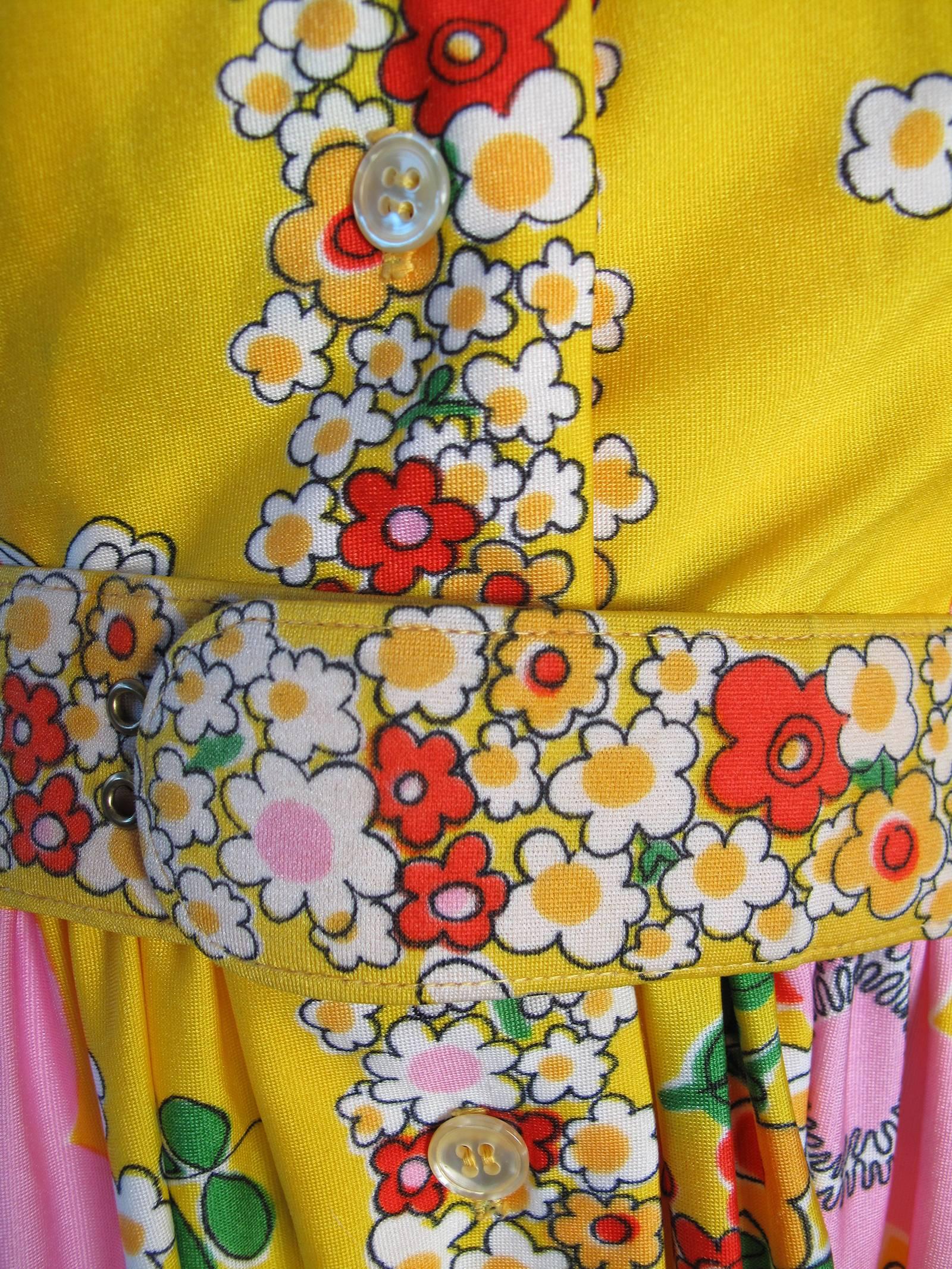 Yellow Oscar de la Renta Floral Mini Dress, 1970s