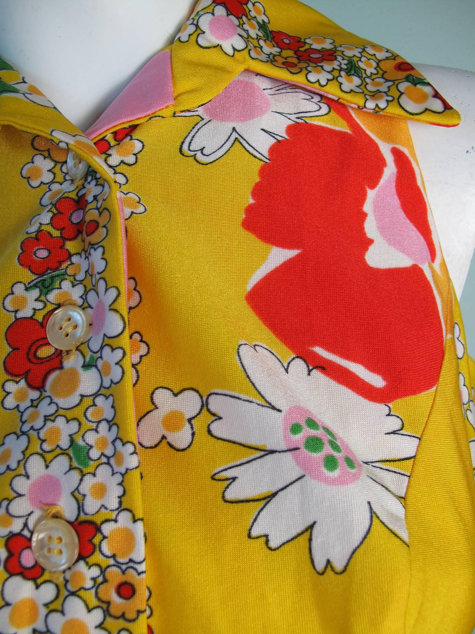 Oscar de la Renta Floral Mini Dress, 1970s In Excellent Condition In Austin, TX