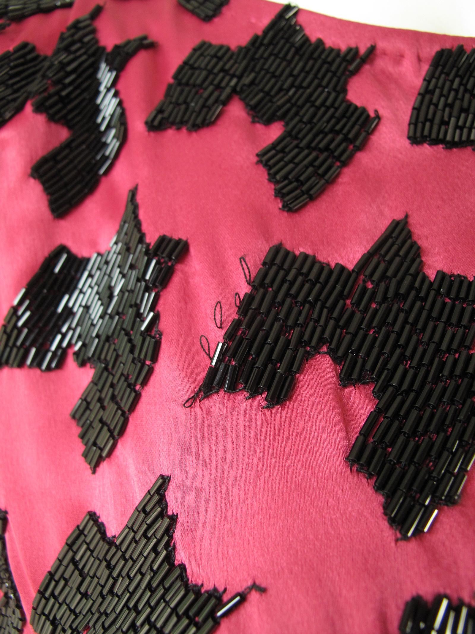 Pink John Galliano Fuchsia Silk Dress with Herringbone Beading 