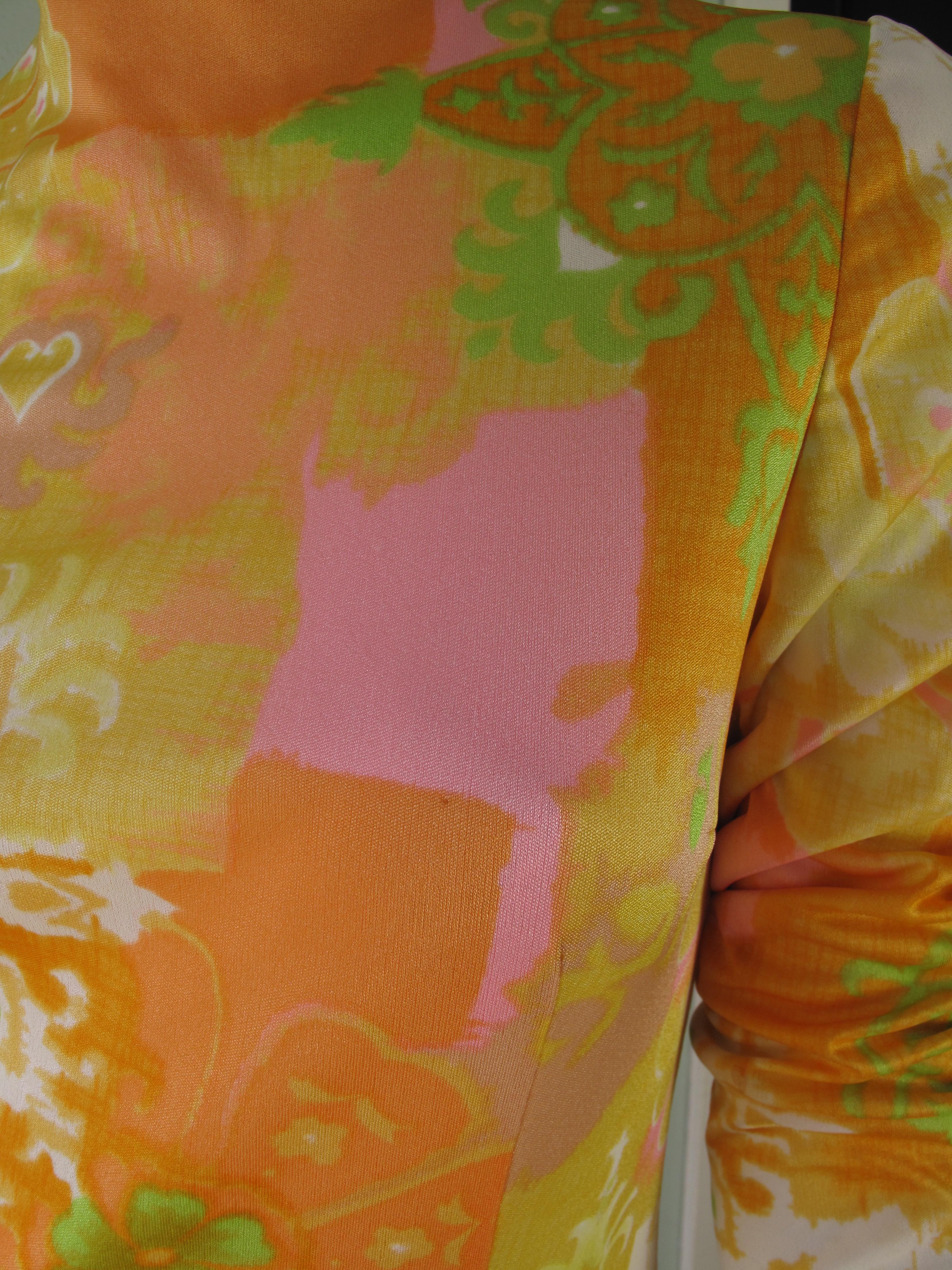 Orange Anne Fogarty Floral Print Gown, 1970s