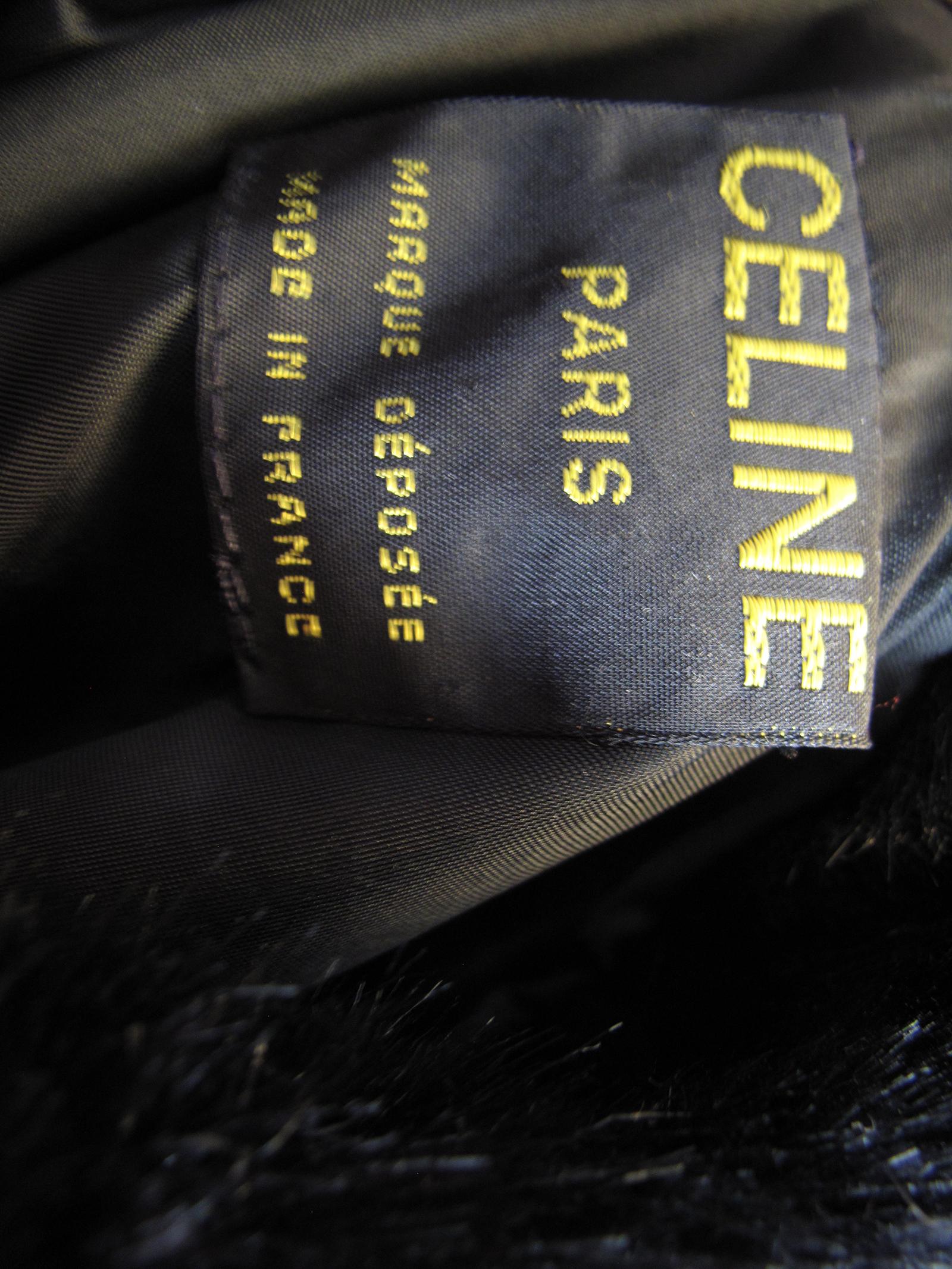 Black Celine Wool Cape with Fake Fur Collar,  1980s