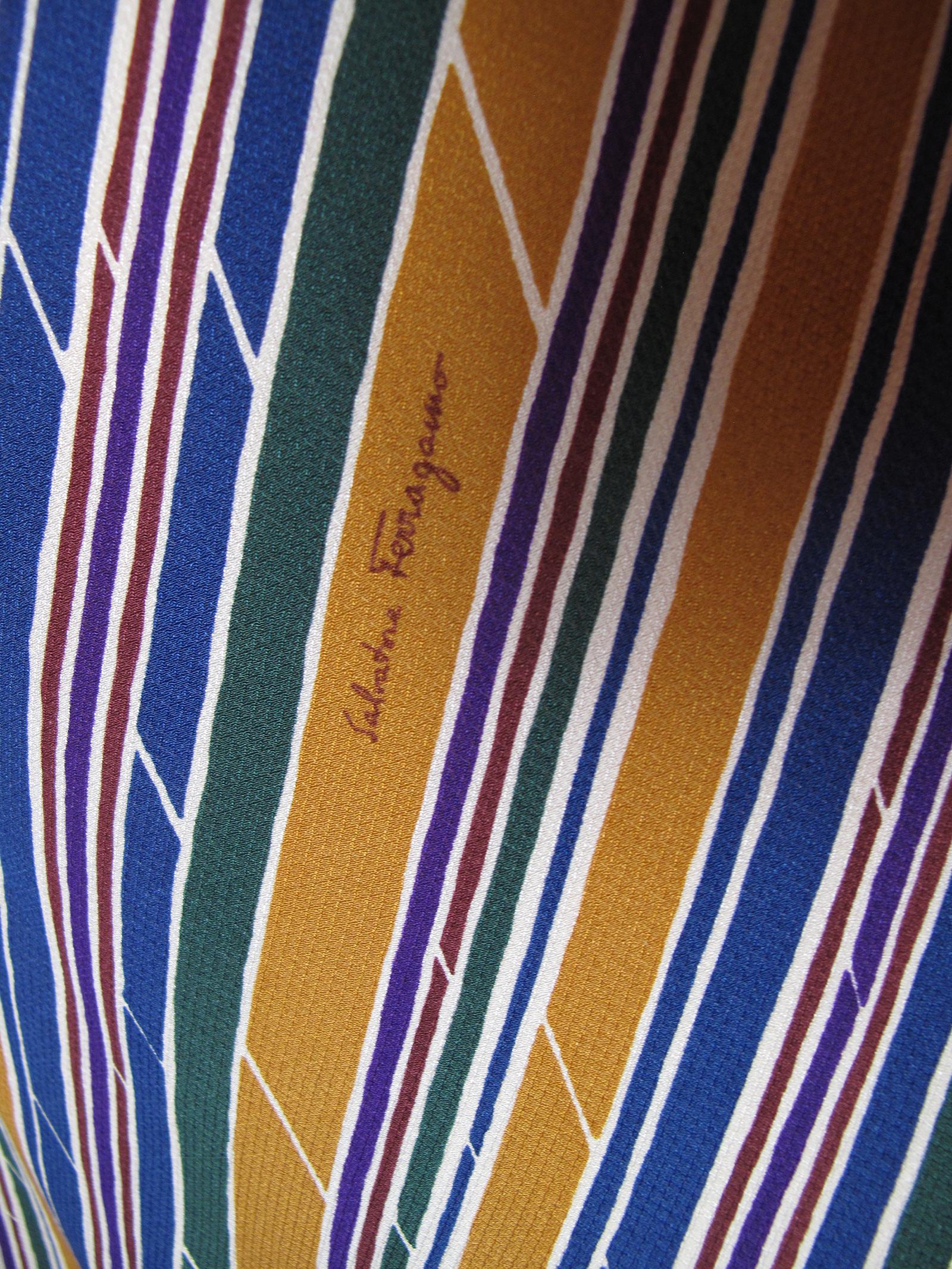 Gray Ferragamo Silk Printed Skirt, 1980s